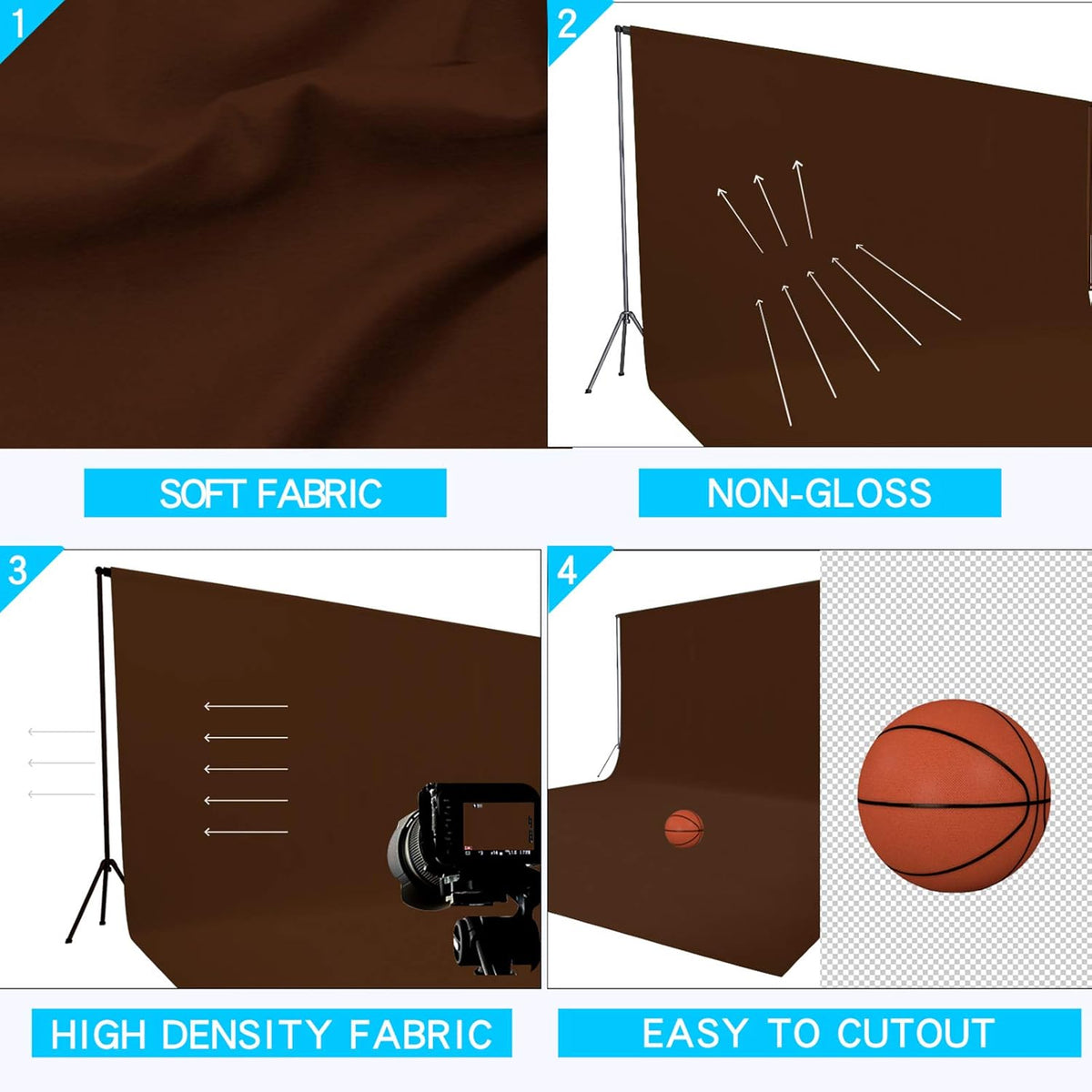 ISSUNTEX 5X7 ft/1.5X2.1 Meters Brown Background Photo Backdrop, Photo Studio, Collapsible High