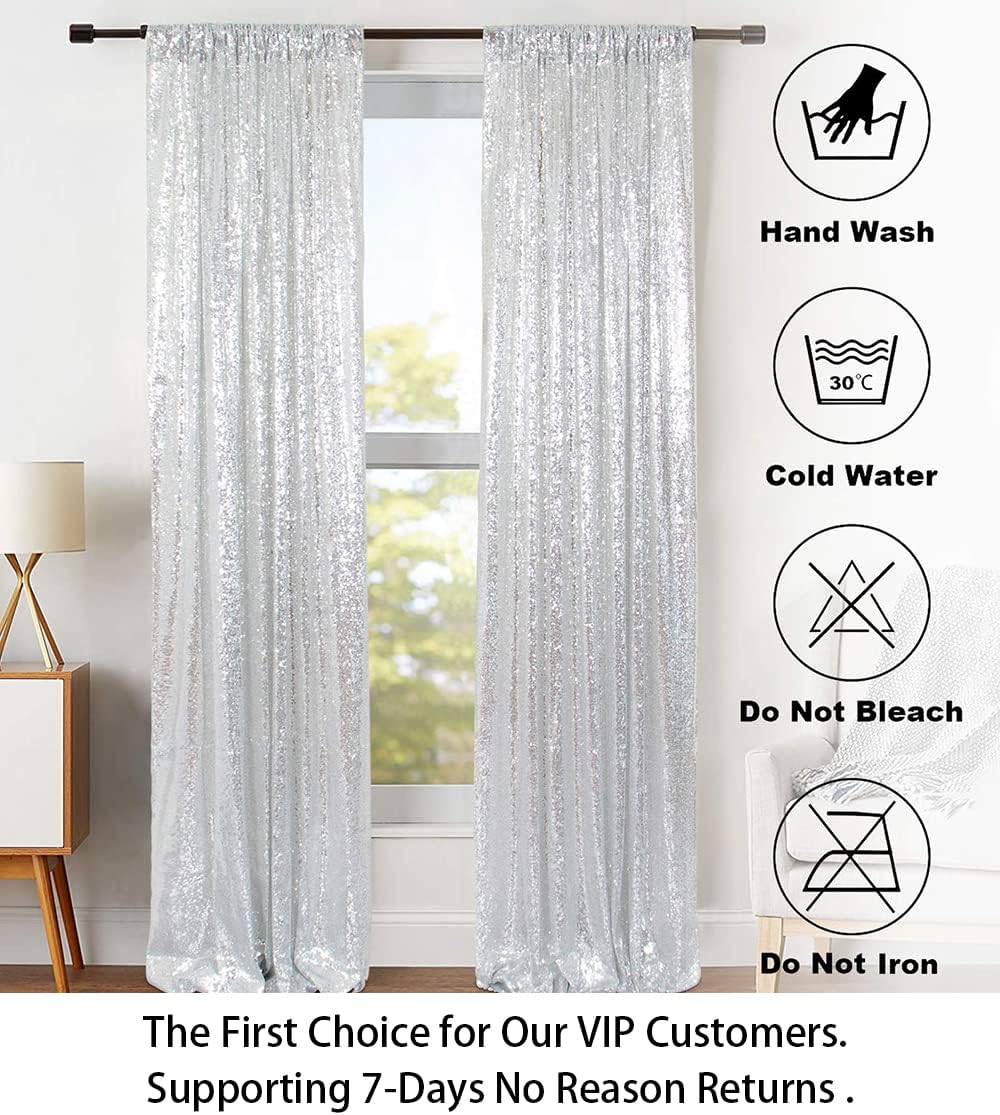 ShinyBeauty Silver Sequin Curtain 2Panels 5FTx10FT Glitter Wedding Backdrop for Photography