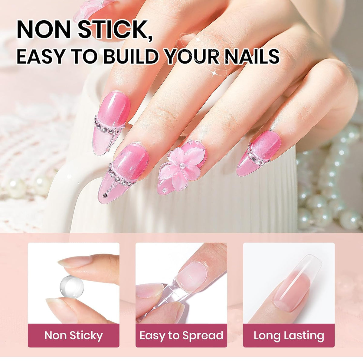 3d Nail Sculpting Gel Set: Clear White Solid Builder Gel for Nails, Nail Rhinestone Glue for 3d
