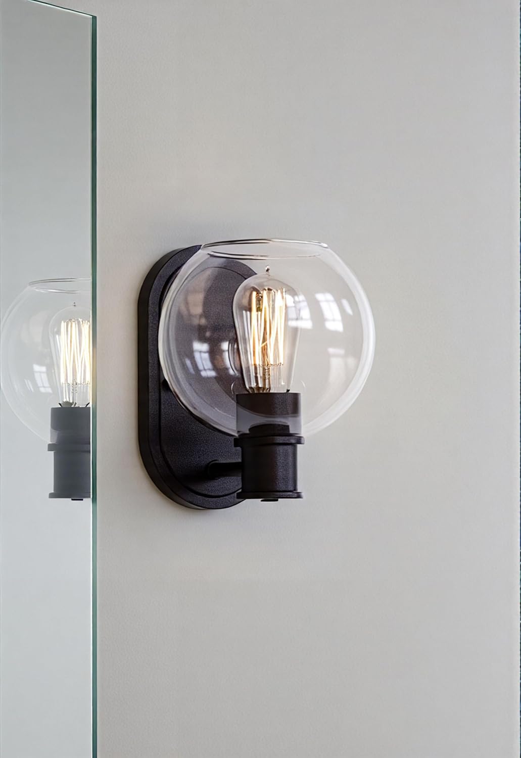 Dan Modern Farmhouse 1-Light Wall Sconces Light with Clear Glass Globe Shade in Dark Bronze Finish