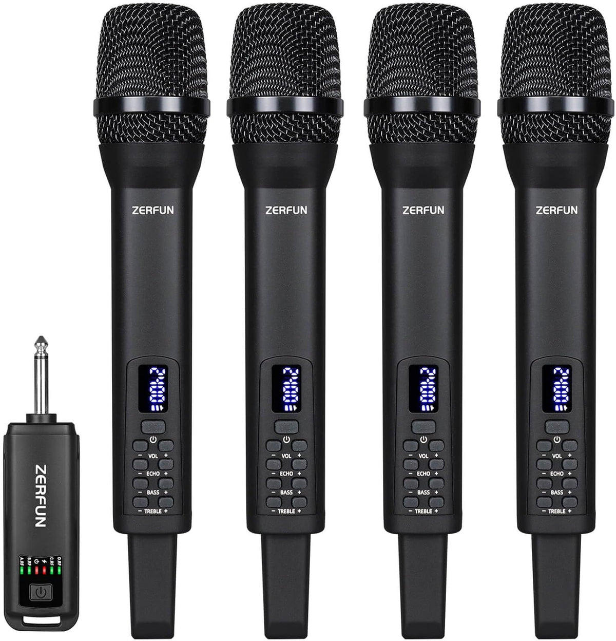 4 Rechargeable Wireless Microphones, Pro Handheld Cordless Mics System with Echo Treble BASS VOL