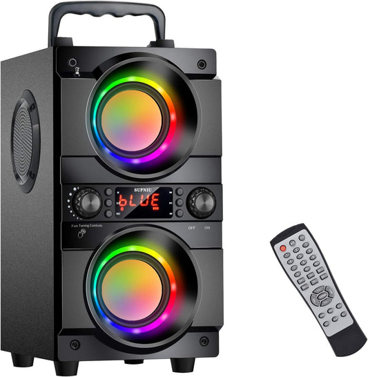 60W (80W Peak) Portable Bluetooth Speaker with Double Subwoofer Heavy Bass, Bluetooth 5.0 Wireless