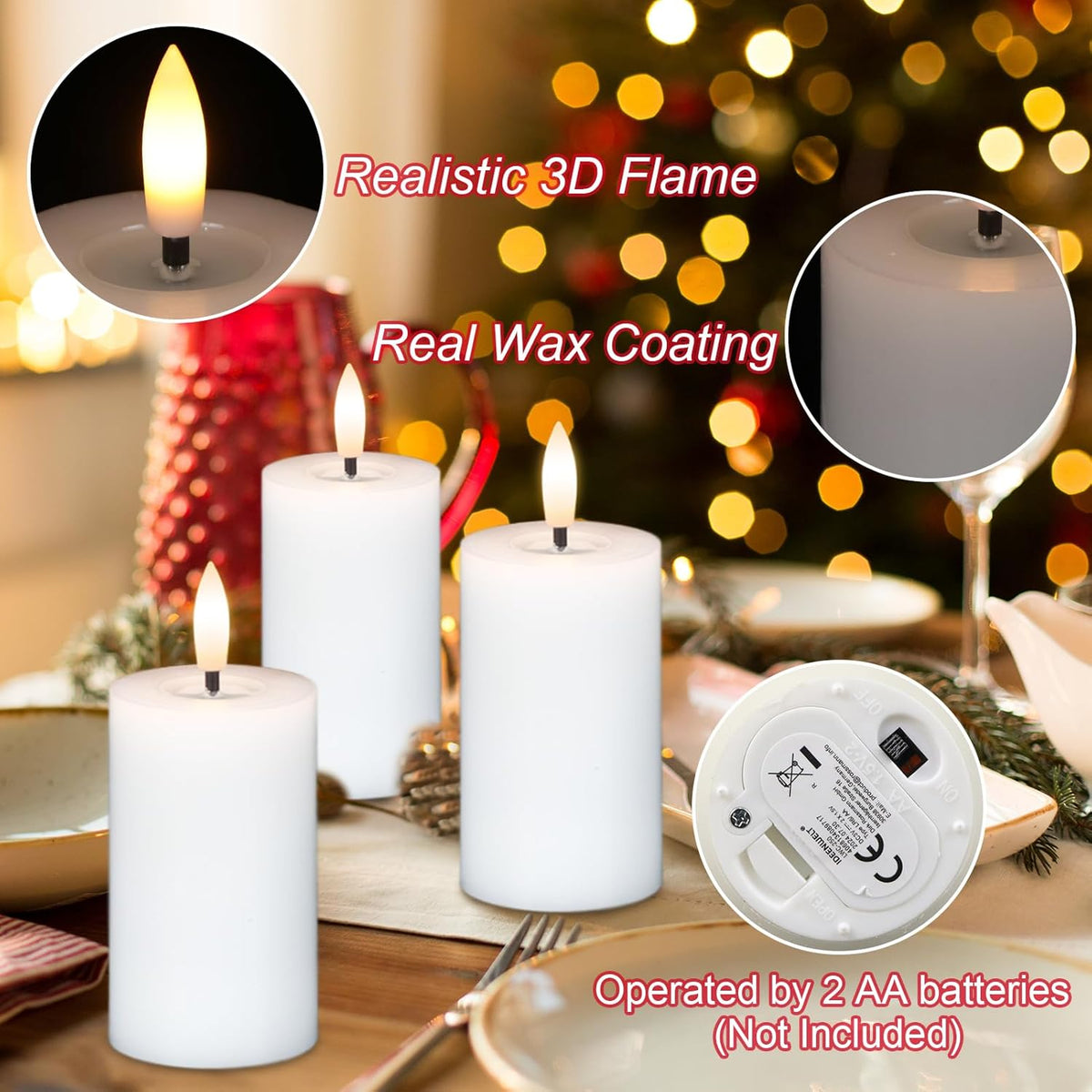 Votive Candles Battery Operated, 6 PCS Real Wax White LED Votive Flemeless Candles with Remote