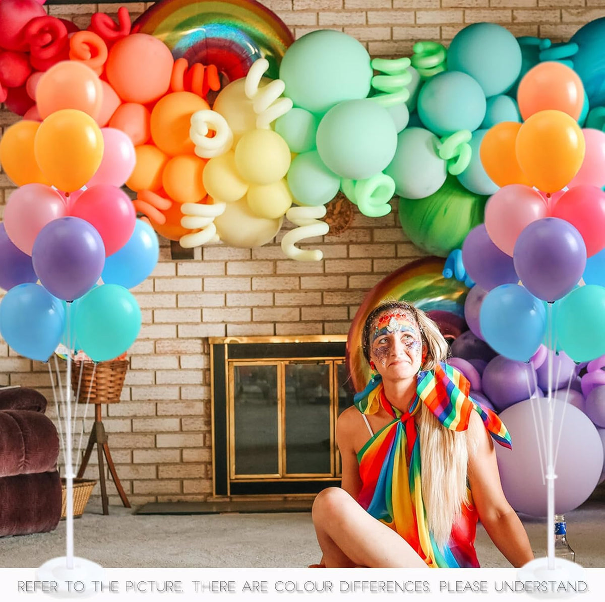 Balloon Column Stand Kit,2 Sets of Assorted Rainbow Balloon Tower Pillar with Reusable Design for