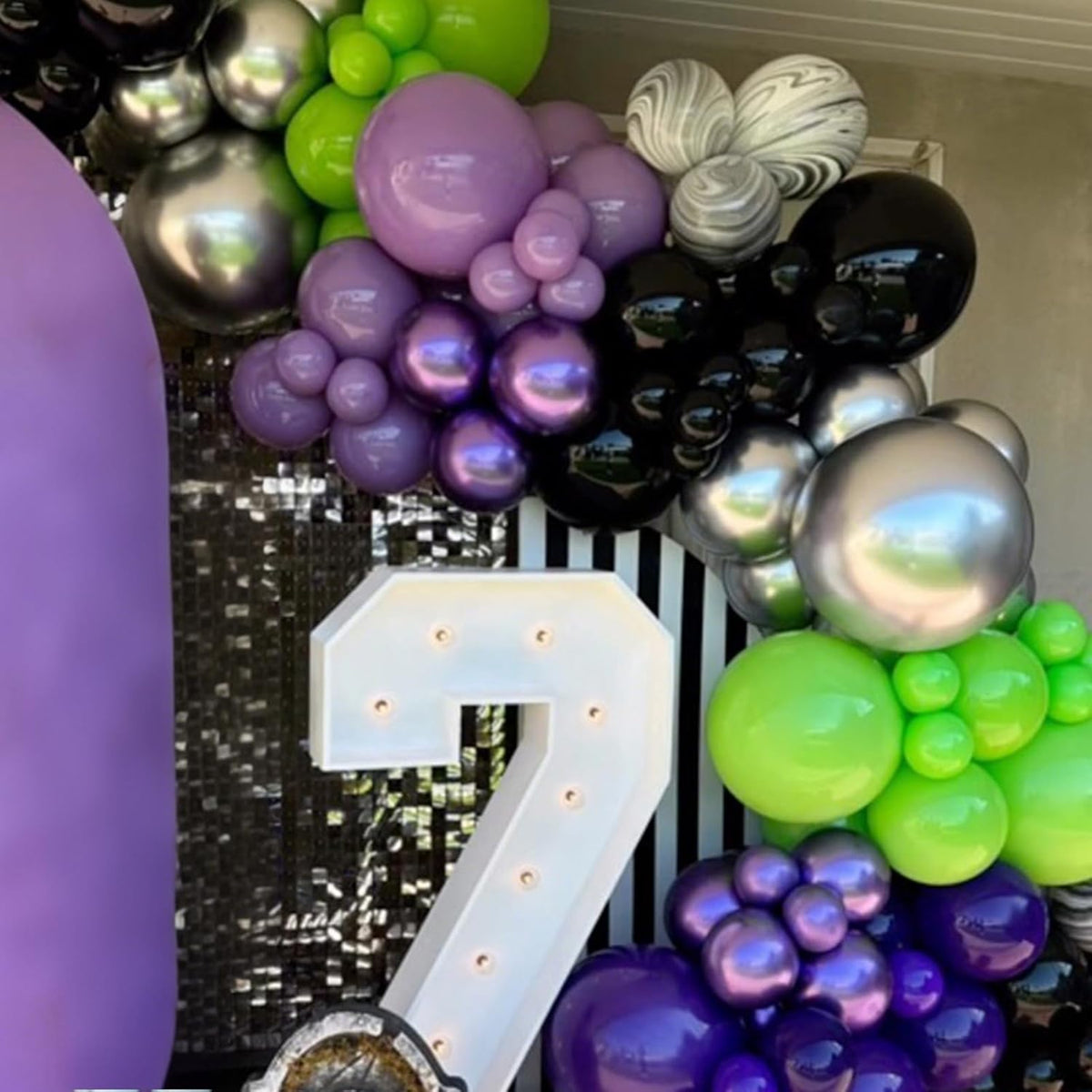 Purple and Green Balloons, 52 PCS 12 Inch Metallic Chrome Purple Light Green Black Latex Balloons