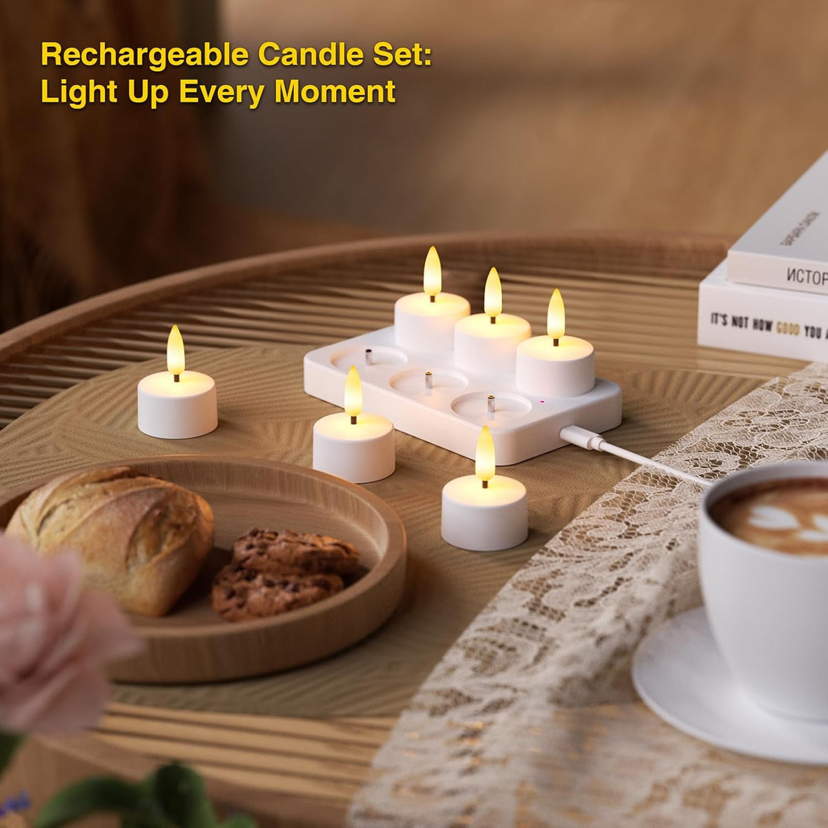 Flameless Tea Lights Candles with Charging Station, LED Tea Lights Candles with Remote Control