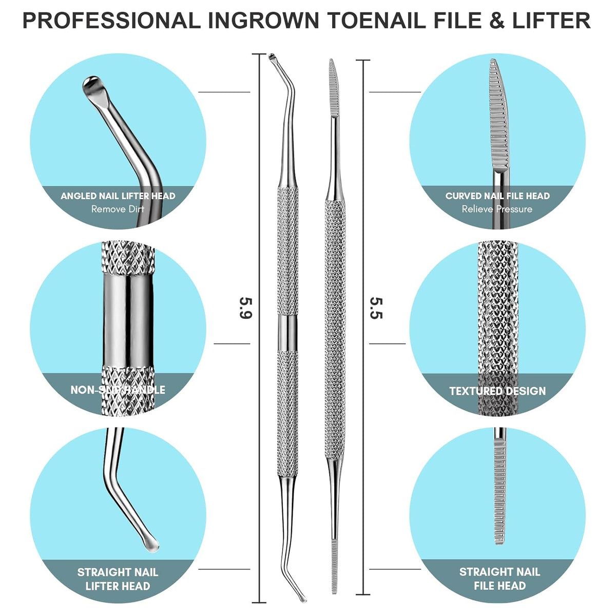 FAMILIFE Ingrown Toenail File and Lifter, 2pcs Ingrown Toenail Tool Double Sided with Storage Case