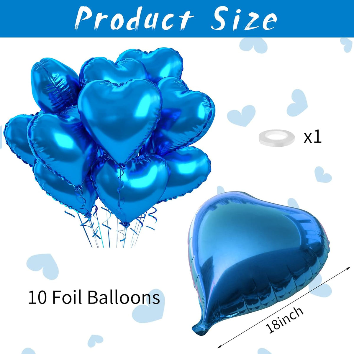 Blue Foil Heart Balloons, 10PCS 18inch Love Shape for Helium Birthday Party Decorations, Boys Men
