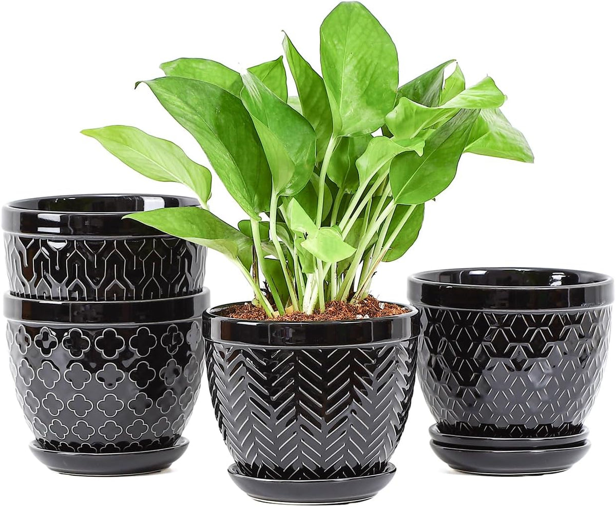 Sureasy Ceramic Indoor Plant Pots - 5.6 Inch Flower Pots for Plants with Drainage Hole and Saucer