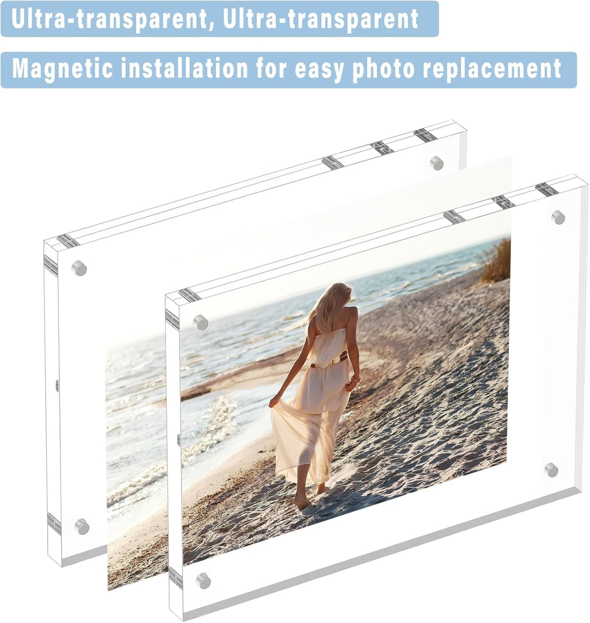HELPLEX 5 Pack 8.5x11 Acrylic Picture Frames, 24mm Thicker Frameless Clear Frame Double Sided