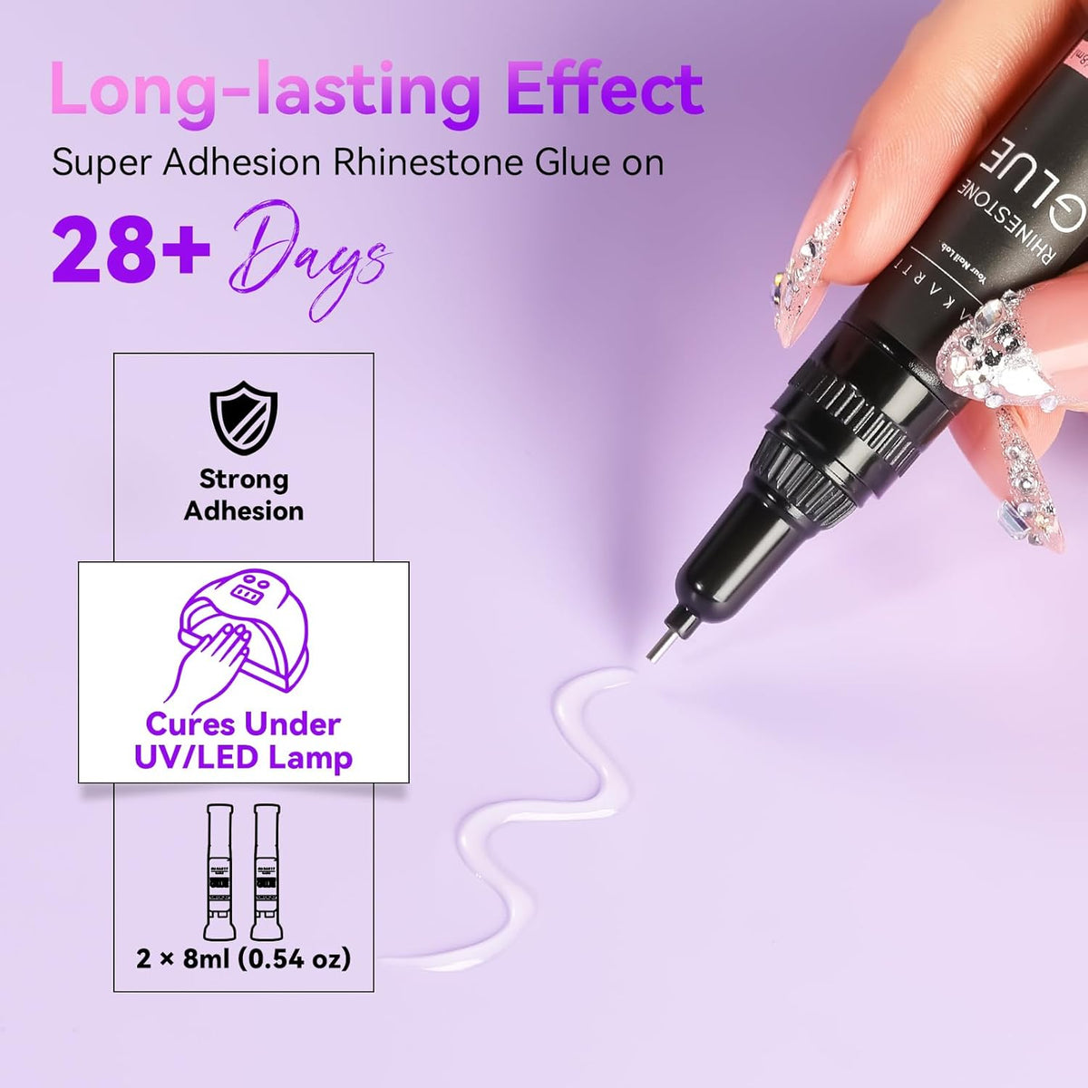 Makartt Nail Rhinestone Glue Gel, Upgrade Gel Nail Glue with Brush Pen Tip Super Strong Adhesive