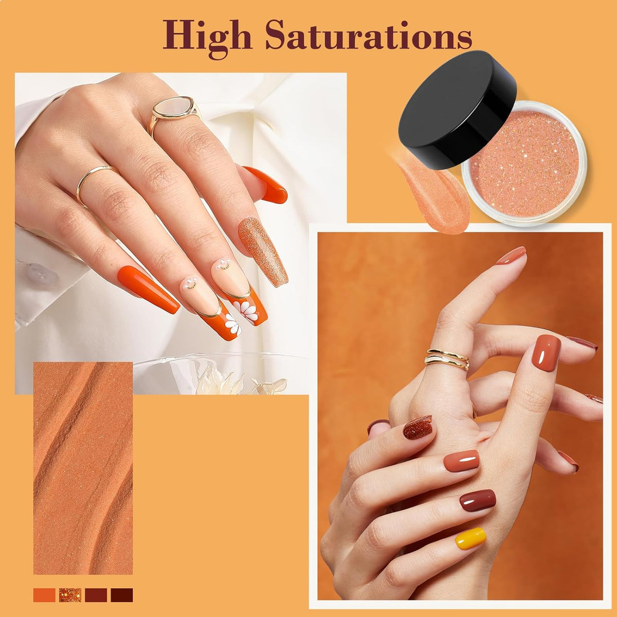 AZUREBEAUTY Dip Powder Nail Kit Starter, Orange Brown Glitter, 4 Fall Pumpkin Maple Dark Colors