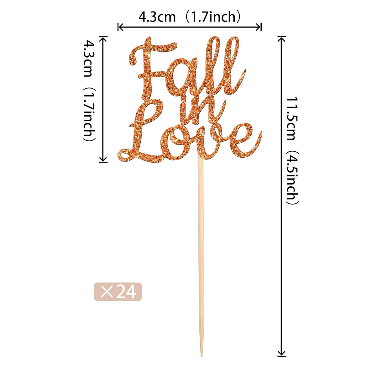 24 PCS Fall in Love Cupcake Toppers Glitter Fall Theme Bridal Shower Cupcake Picks for Autumn