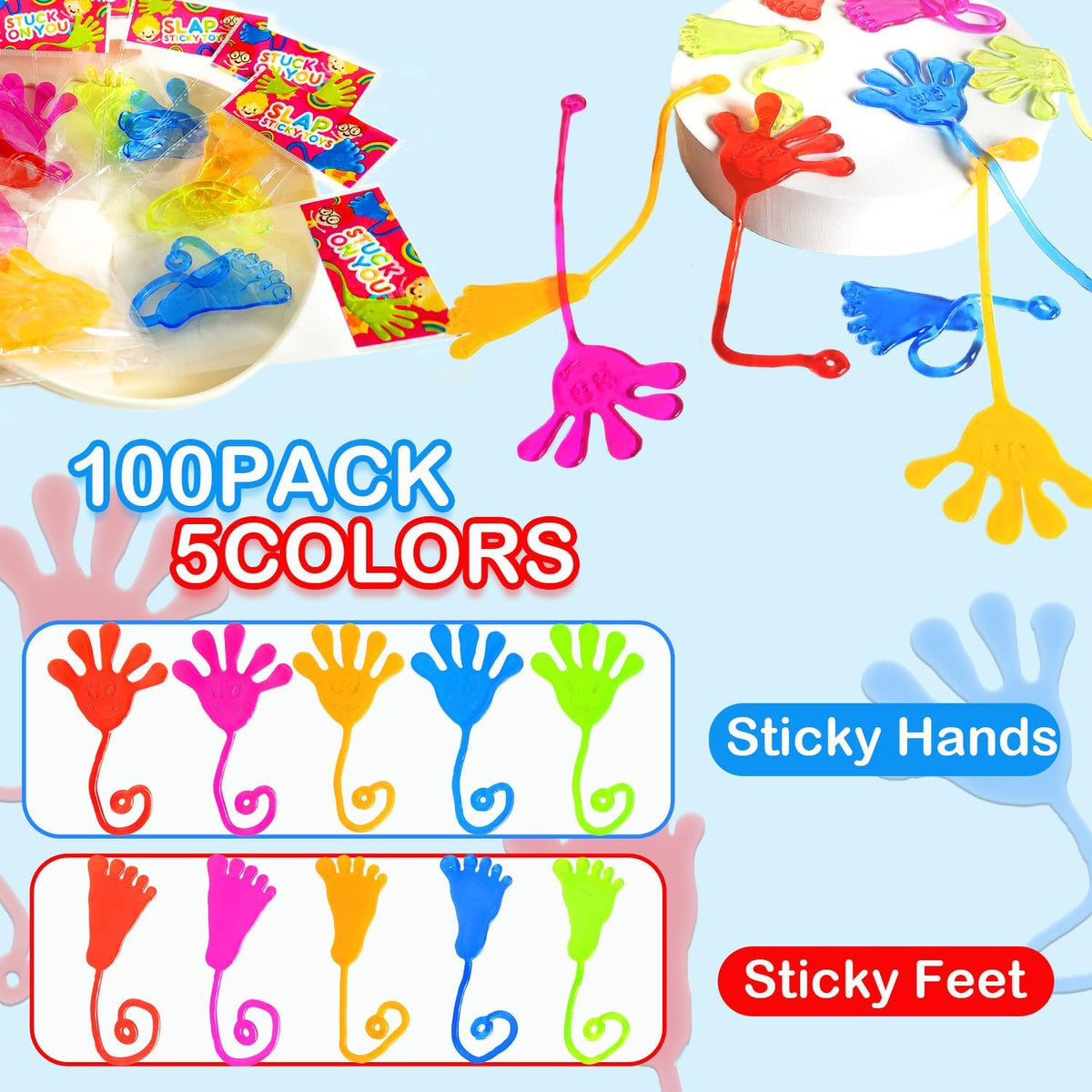 Large Sticky Hands Bulk Party Favors Supplies Toy Gifts for Kids (100 PCS), Halloween Goodie Bag