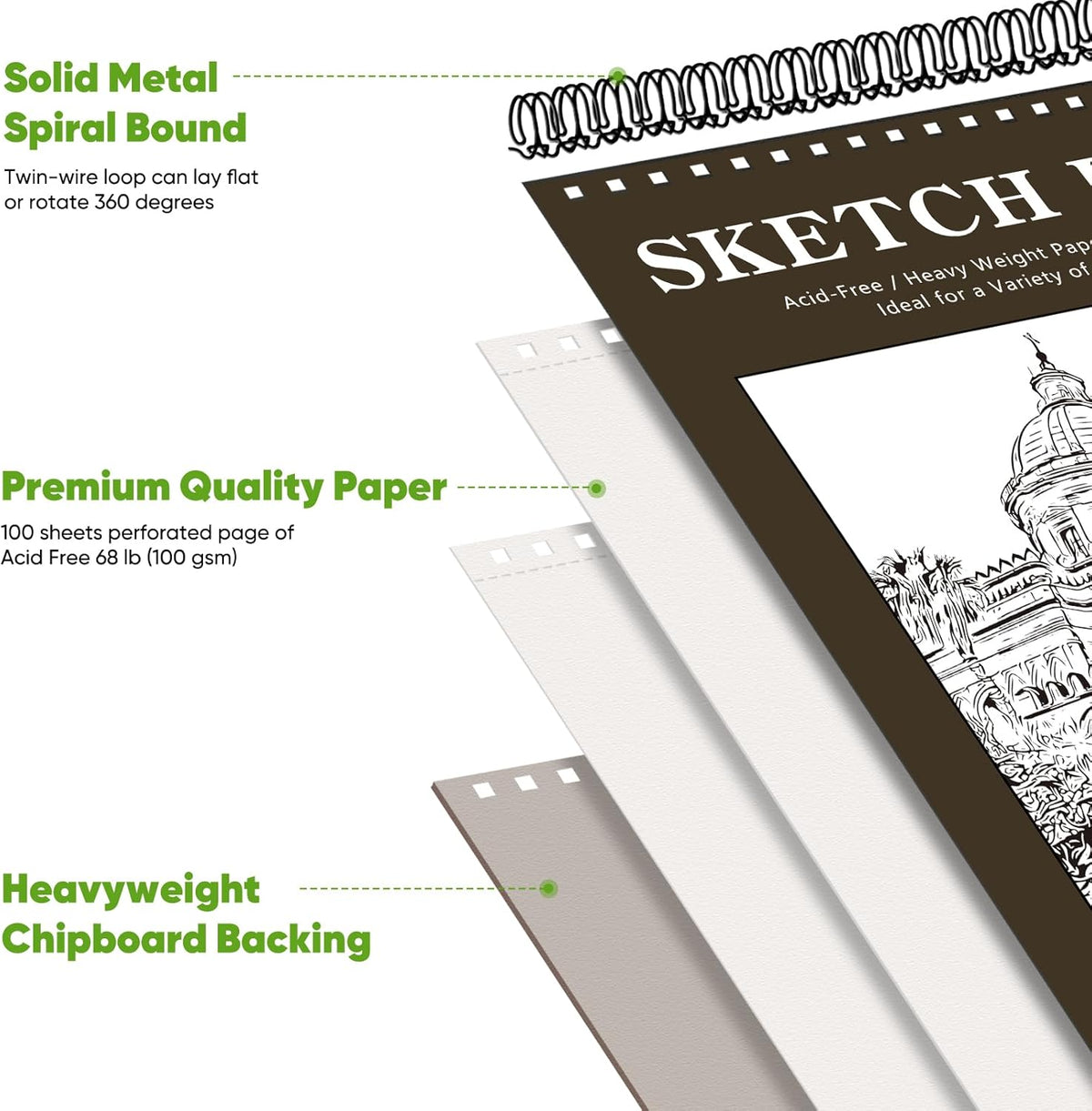 Classroom Must Haves Supplies for Teacher Student, Soucolor 9" x 12" Sketch Book 100 Sheets, Back