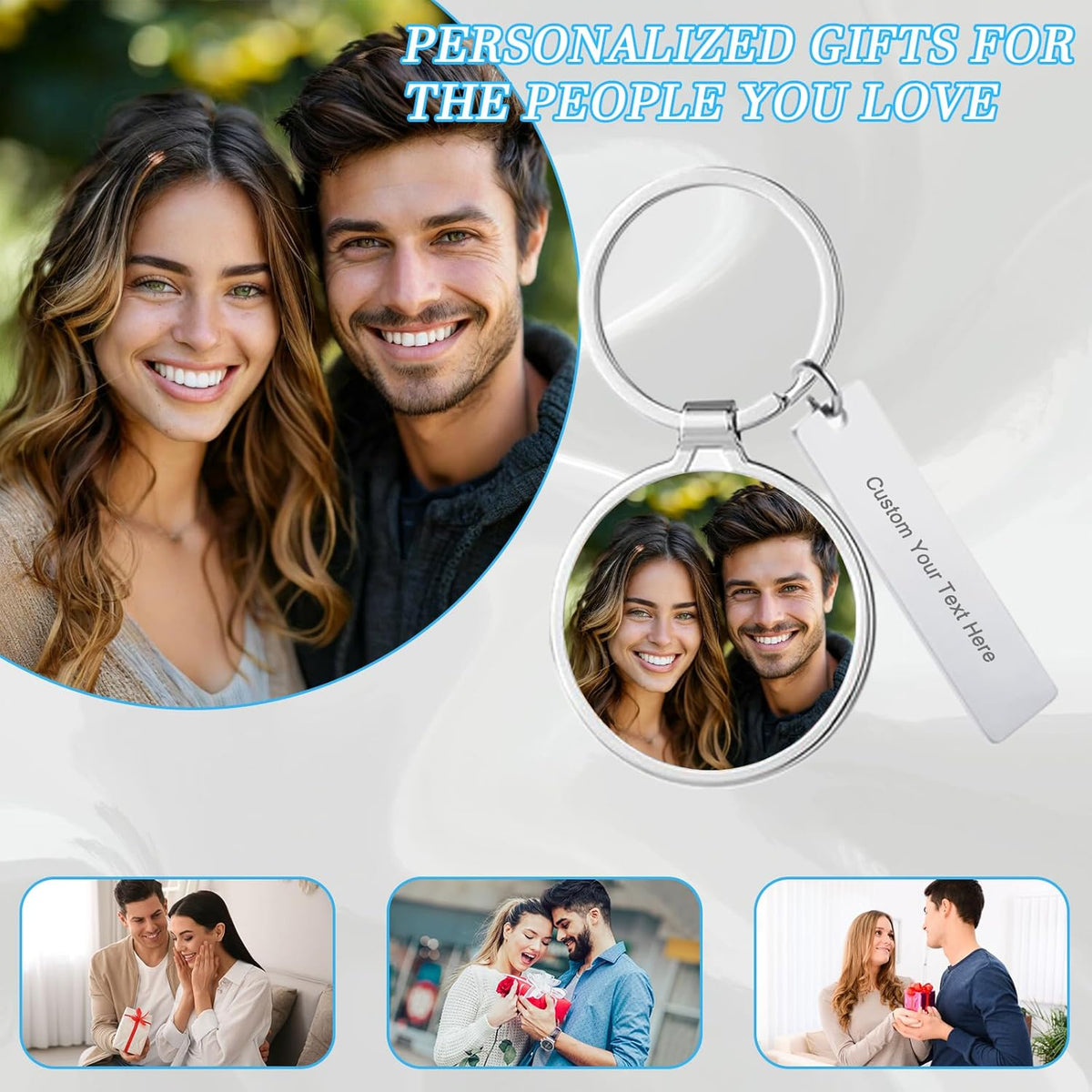 Custom Keychain with Picture Double-sided Personalized Photo Text Keychain, Gift for Anniversary