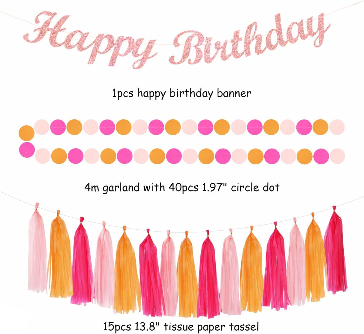 Hot-Pink Orange 21st Happy-Birthday Party-Decorations - 31pcs Sweet 16 18th Women Girls Paper