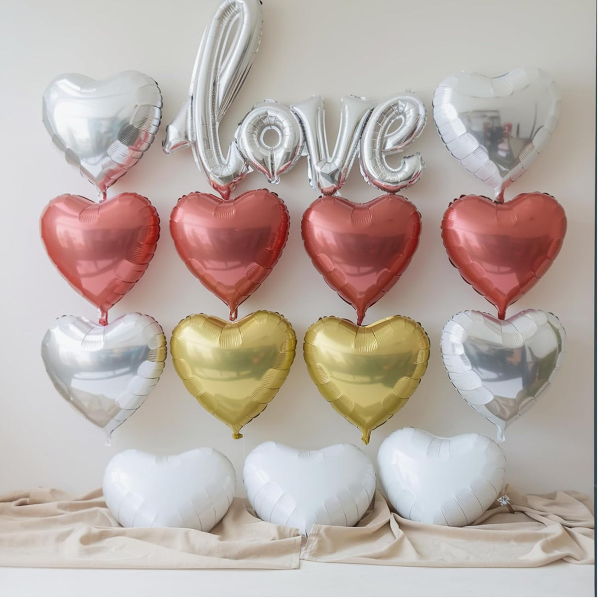 Red Gold Heart Balloons, 18 Inch Red White Champagne Gold Heart Shape Balloon, 12PCS White Helium
