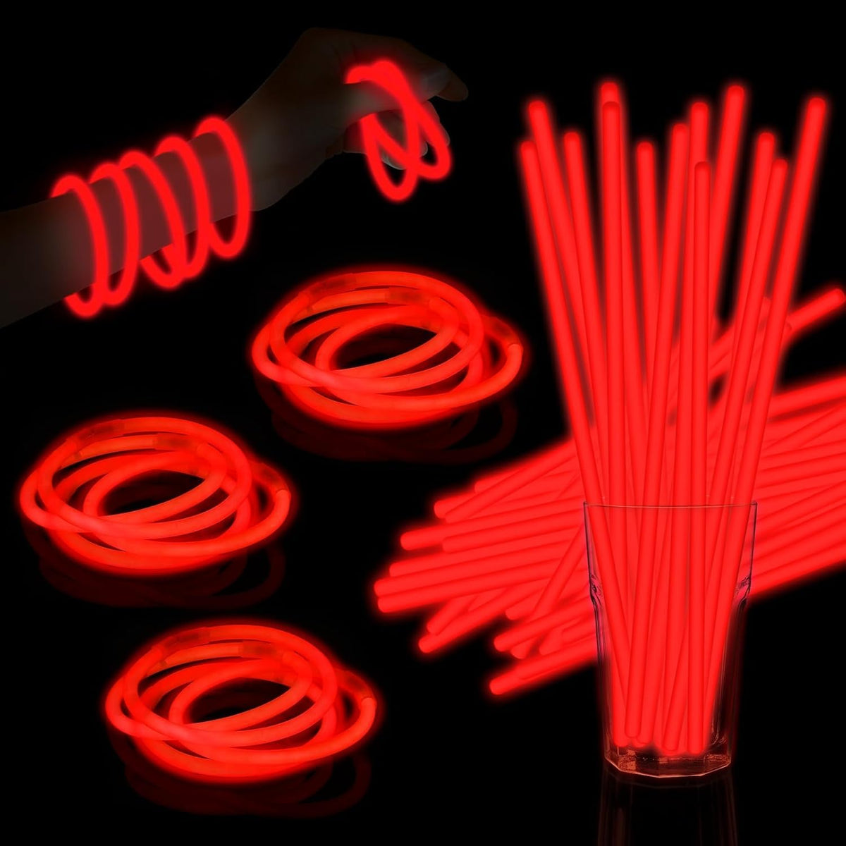 60 Pack 8” Red Glow Sticks Bulk with 60 Connectors Neon Glow In The Dark Party favors Supplies for