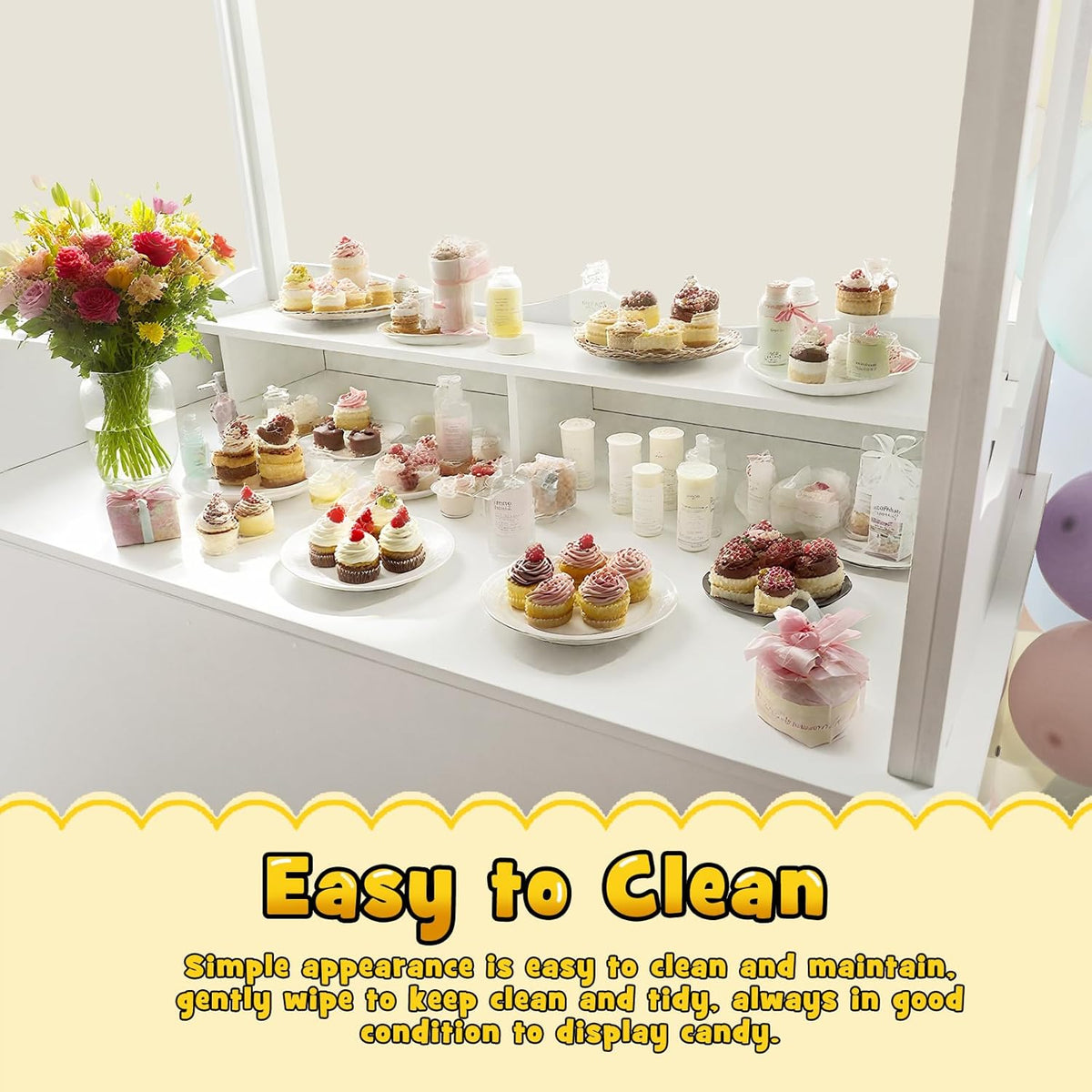7FT Candy Cart Display Stand with Decorated Wheels, Dessert and Party Decoration Cart with 100