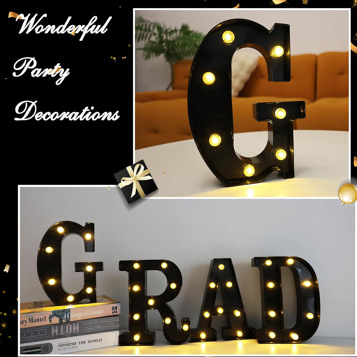 Led Marquee Letters, 8.58 Inch Black Light Up Letters, Small Led Letter Lights, Battery Powered