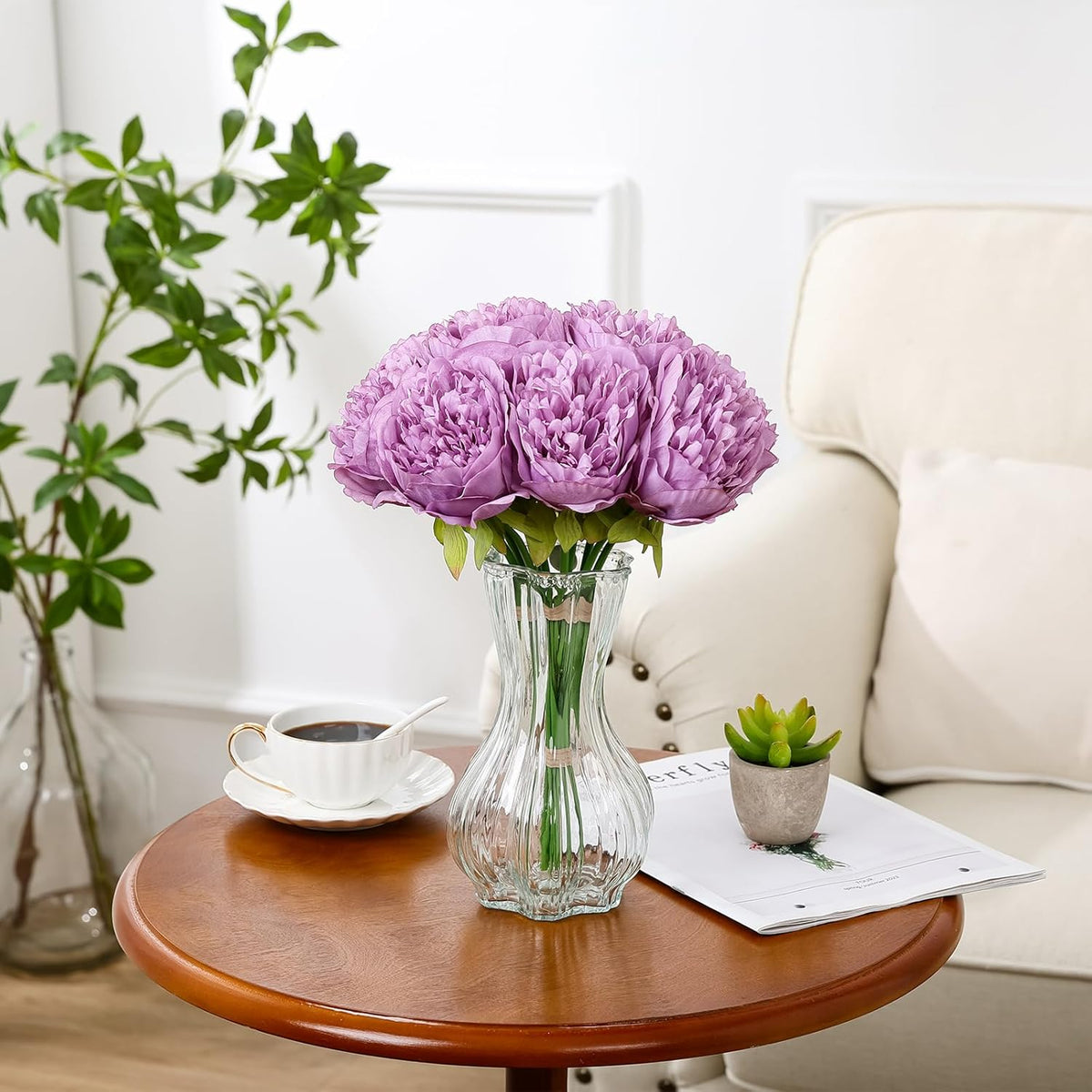 U'Artlines Artificial Peony Silk Flower with Stems 10pcs Real Look Vintage Peonies for Home Wedding