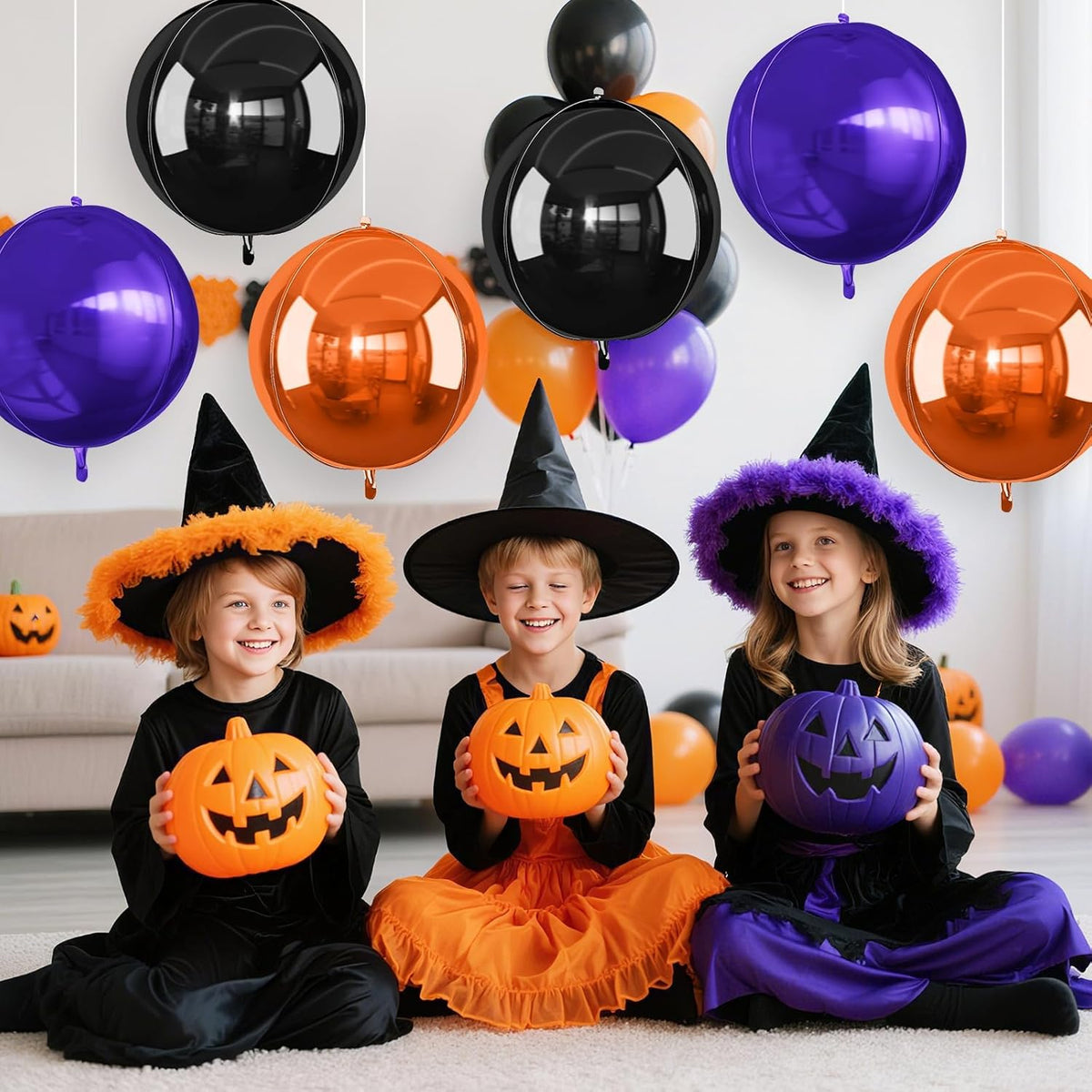 Black Orange Purple Halloween Foil Balloons, 6Pcs 4D Large Metallic Helium Balloon, 22Inch Big