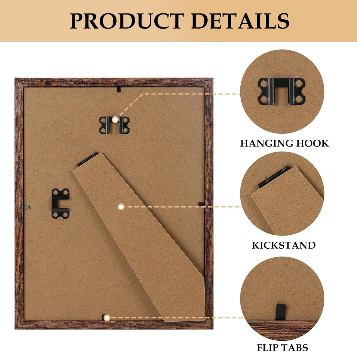 PETAFLOP Wooden Bulk 8.5x11 Picture Frame Set of 18, Rustic Brown Certificate Frames Fits 8.5 by 11