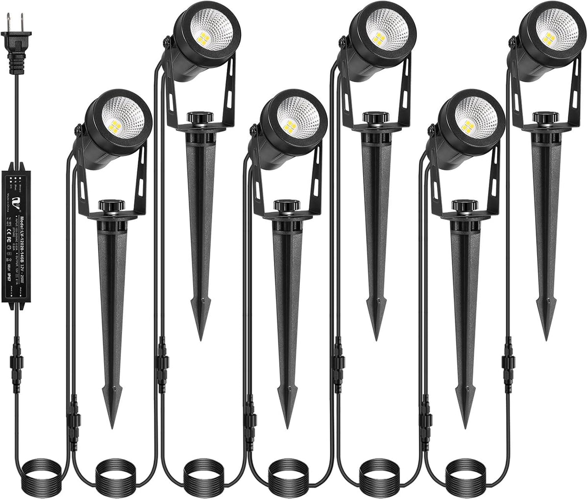 Low Voltage Landscape Lighting, 6 Pack Outdoor Spot Lights with Transformers, 12V Warm White