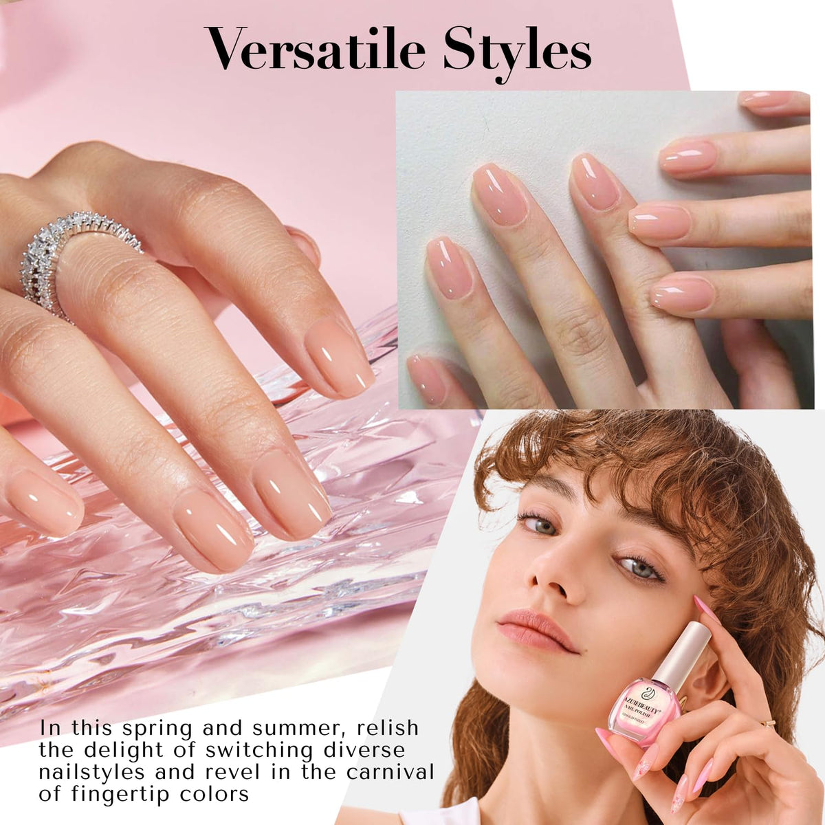 AZUREBEAUTY Nail Polish Set, 4 Colors Nude Pink Jelly Transparent Clear Milk White Quick Dry