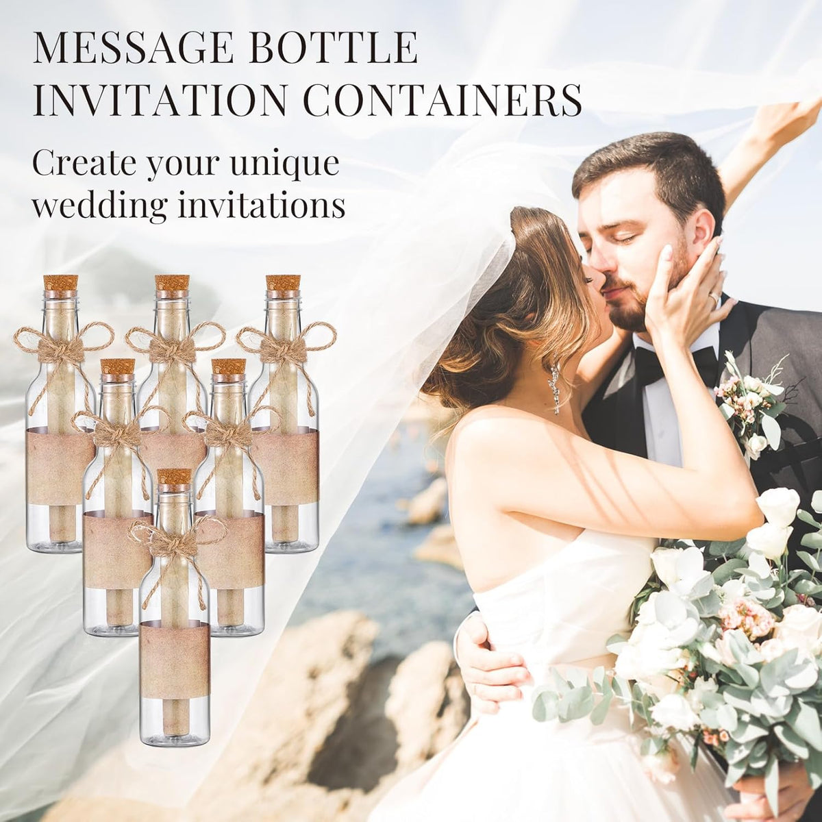Baderke 24 Pcs 5.6 oz Message Bottles with Letter Printer Paper Plastic Bottles & Corks Twines for