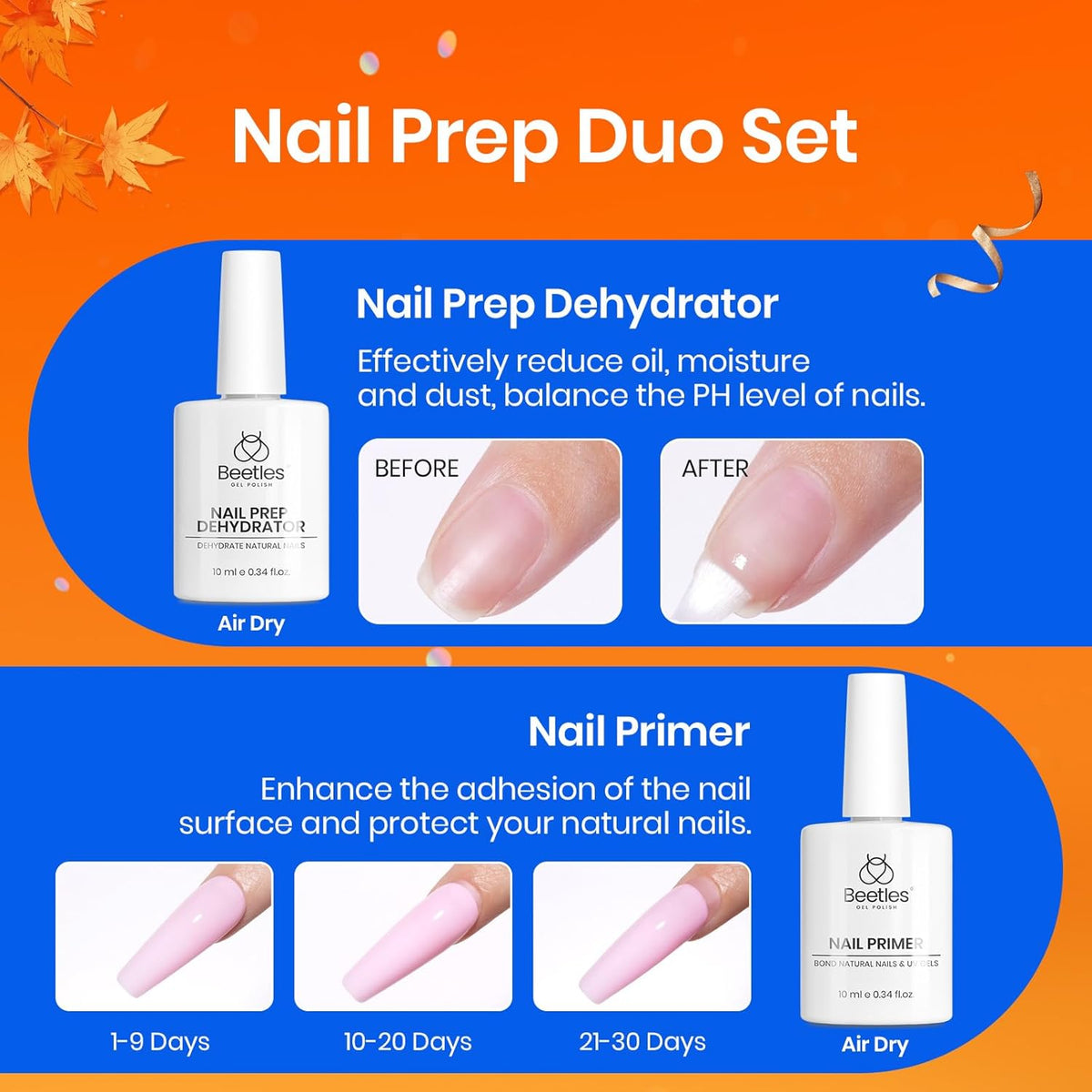 Beetles Gel Nail Kit Medium Almond with Nail Dehydrator and Primer, 576Pcs Half Matte Etch-X Gel