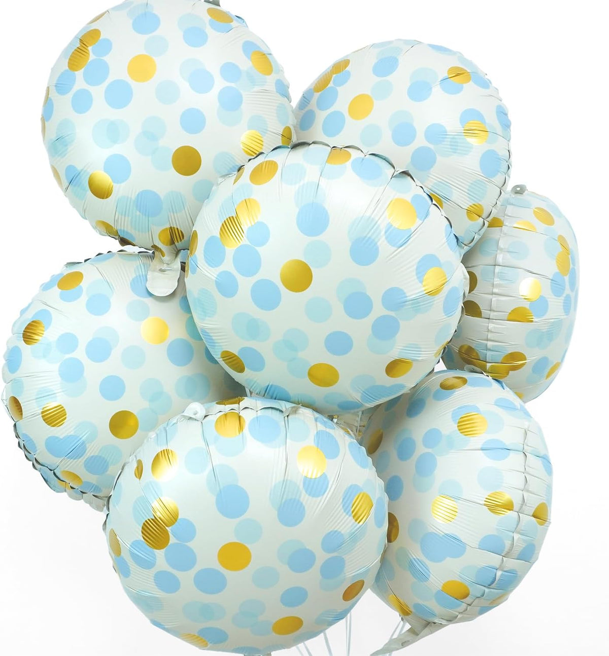 10 Pcs Blue Polka Dot Foil Balloons, 18" Foil Round Balloons with Blue Gold Dots, Helium-Friendly