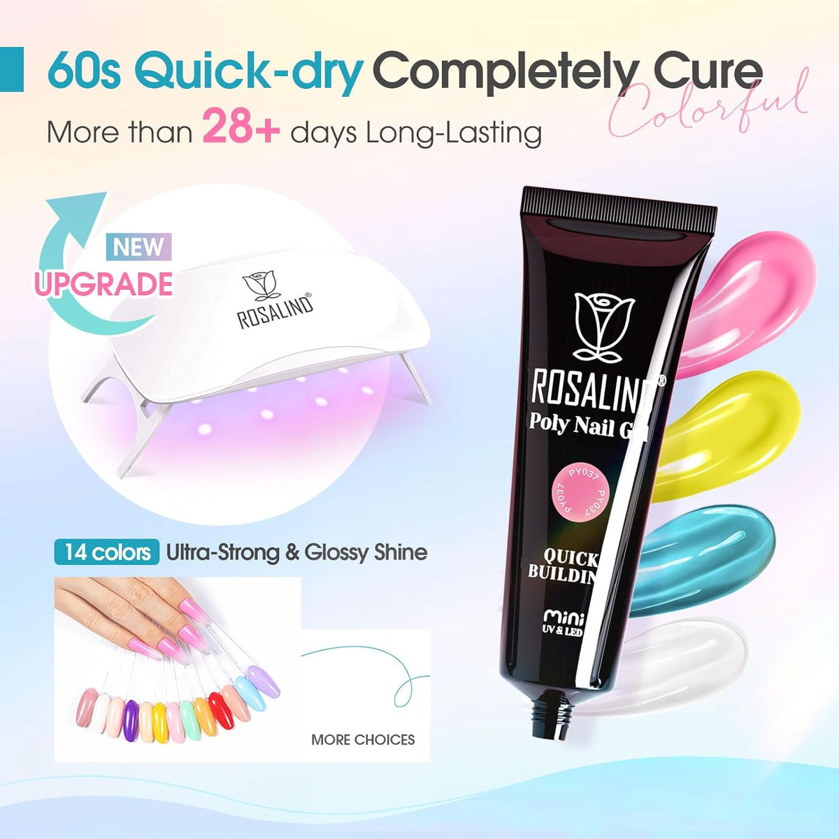 ROSALIND Poly Nail Gel Colors Kit -14 Colors +72 Nail Art Accessories kit Poly Nails Gel Kit