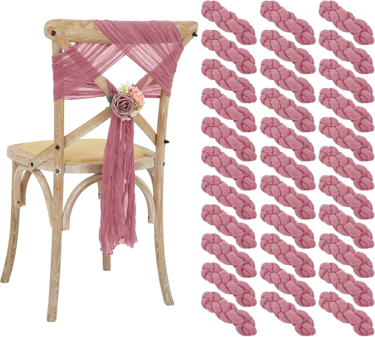 50 PCS Cheesecloth Chair Sashes Bows Wedding Aisle Decorations Chair Ribbon Ties Back Sash for