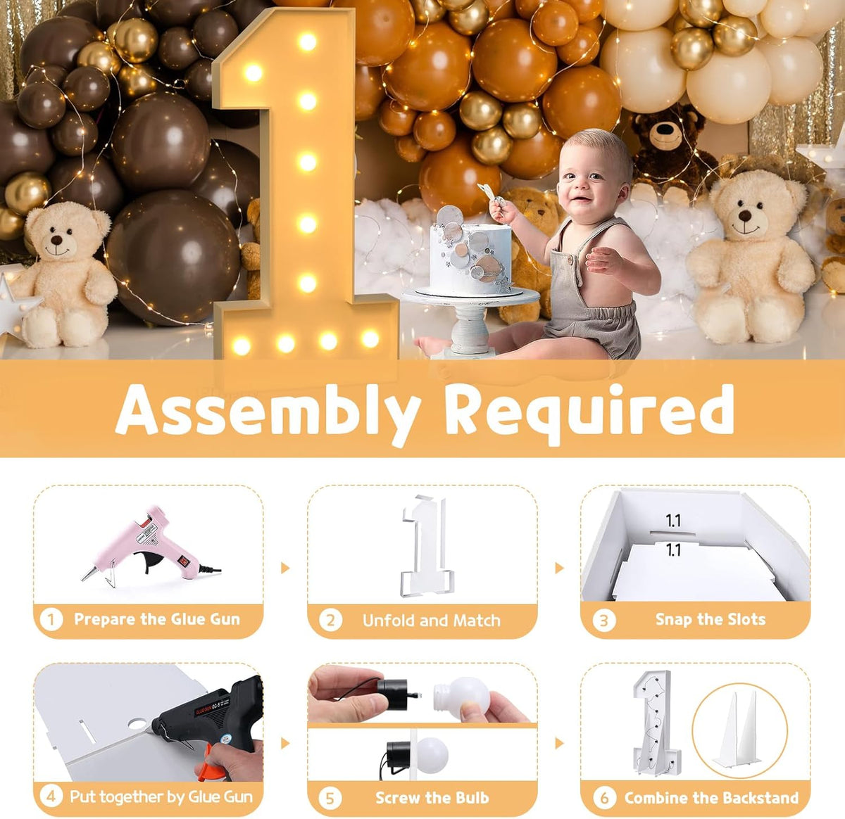 imprsv 4FT Marquee Numbers, DIY Light Up Numbers for 1st Birthday Decorations, Party Decor
