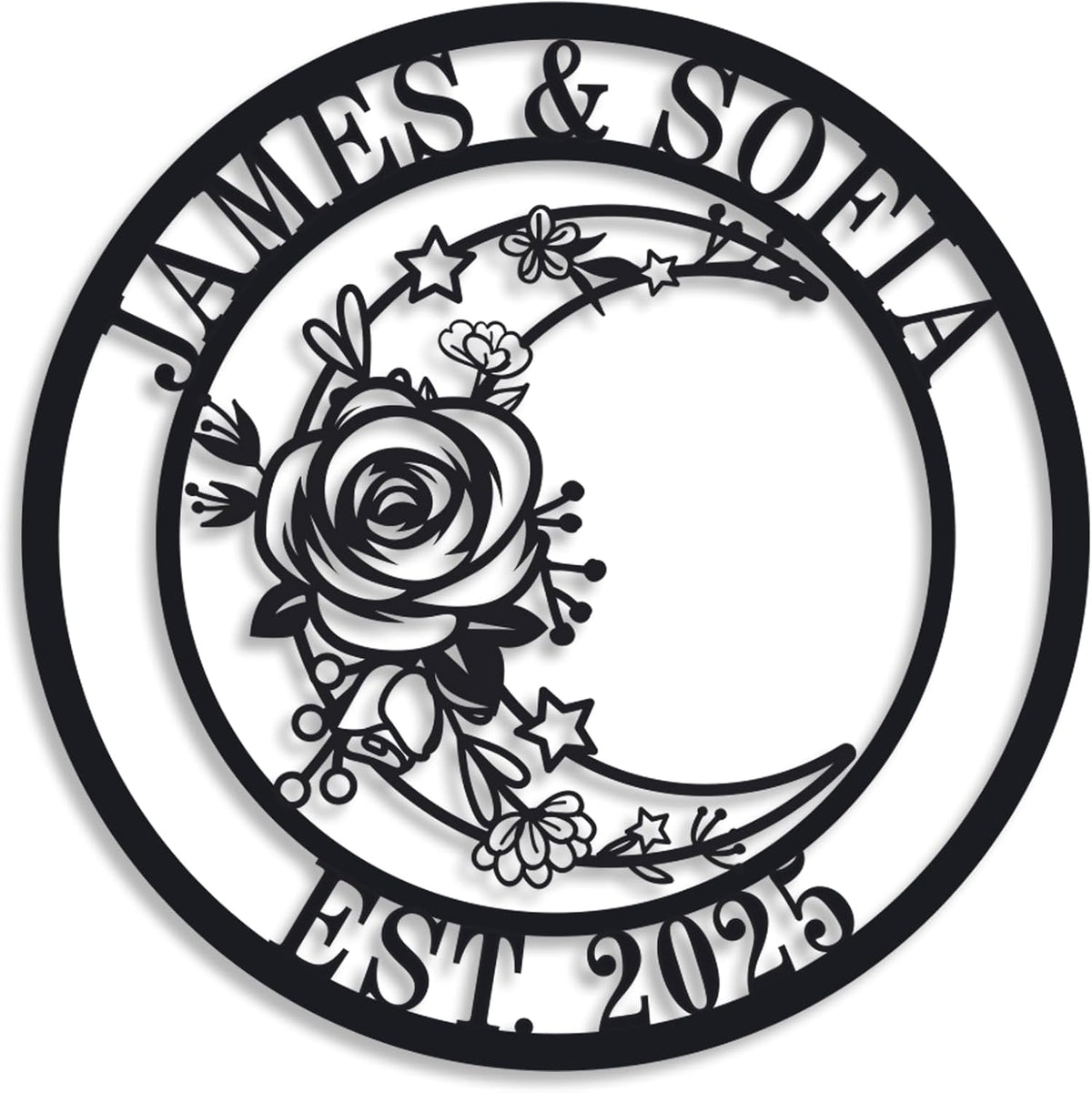 Moon Metal Floral Art Decor Black Boho Large Floral Moon and Star Phase Wall signs for Half Moon
