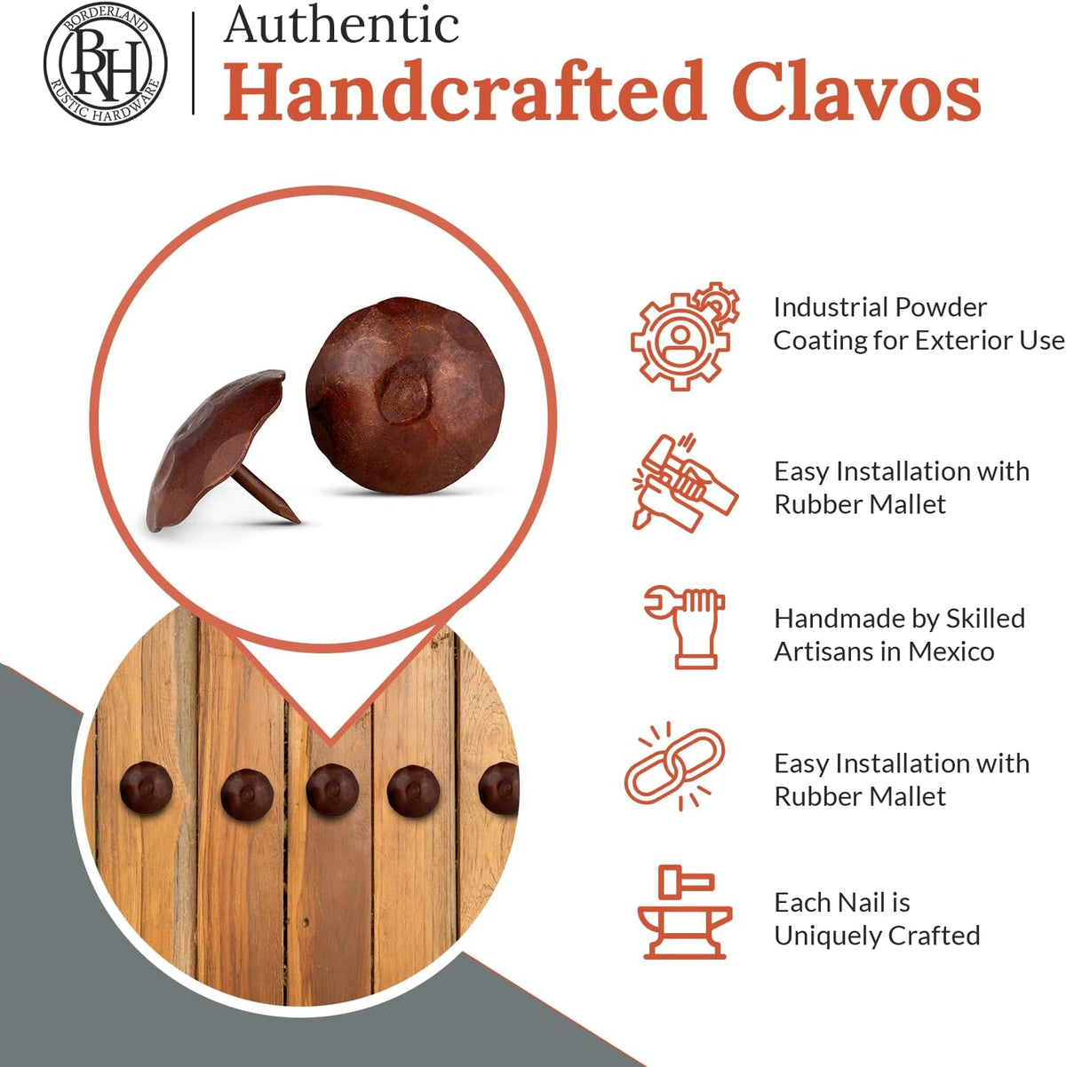 50 Pack 1.5" Round Head Iron Clavos Decorative Nails – Sealed Rusted – Handmade Rustic Round