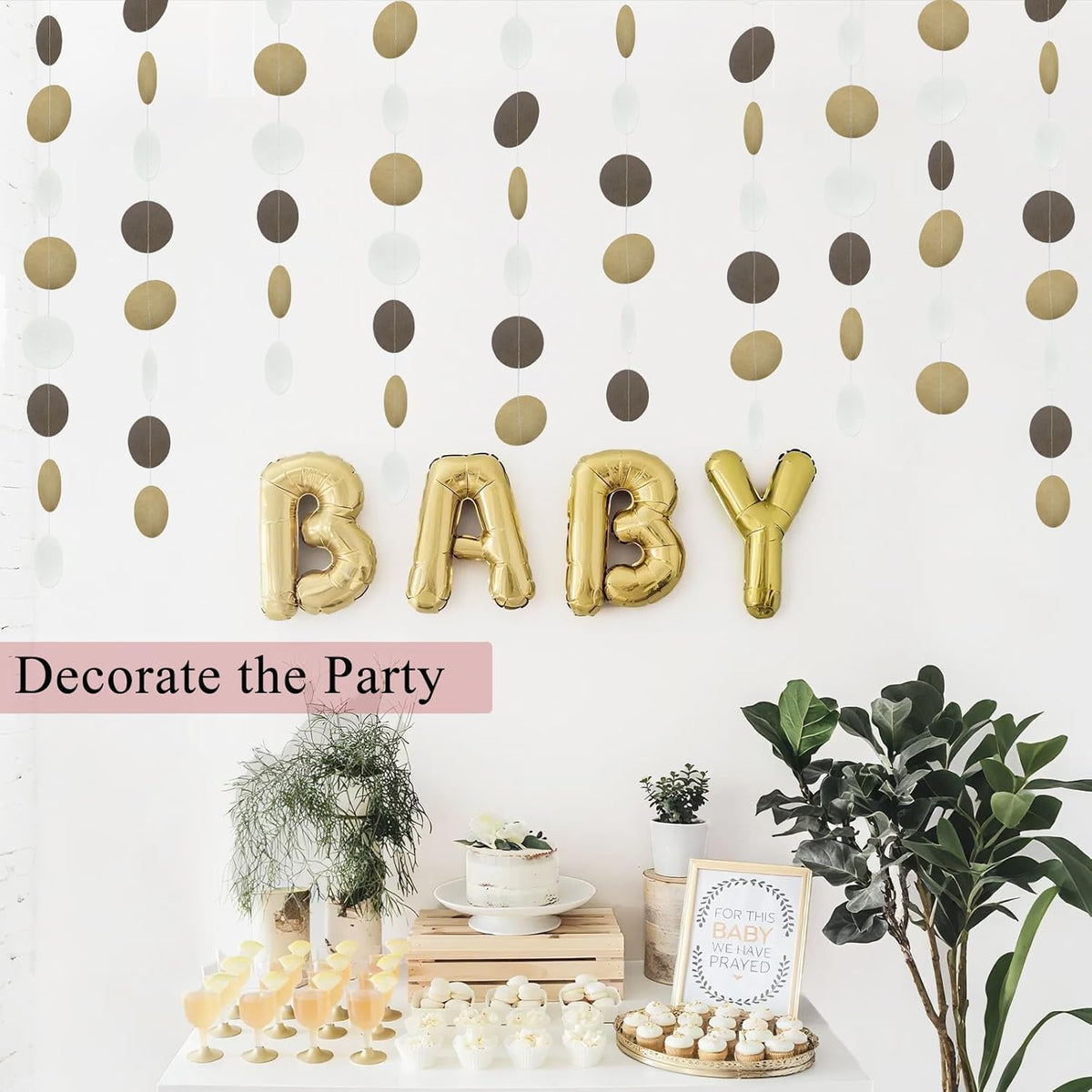 MerryNine Paper Garland 5 Pack, 50ft Glitter Paper Garland Circle Dots Hanging Decor, Banner for