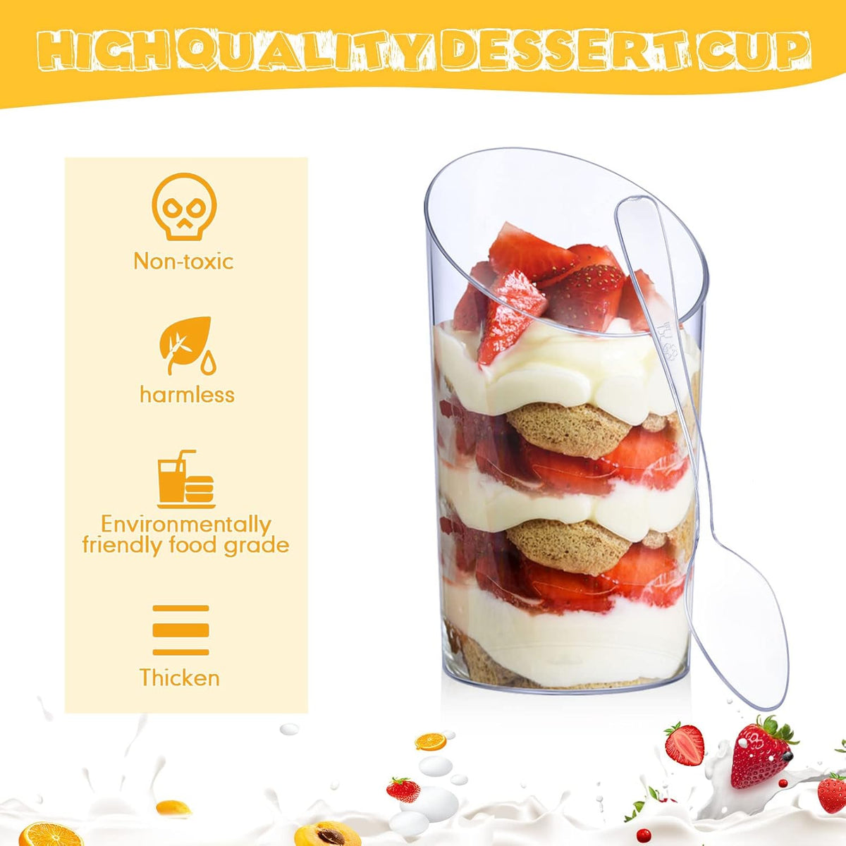 Nuogo 100 Pcs Mini Dessert Cups with Spoons Include 3 oz Square Plastic Appetizer Cups 2.5 oz