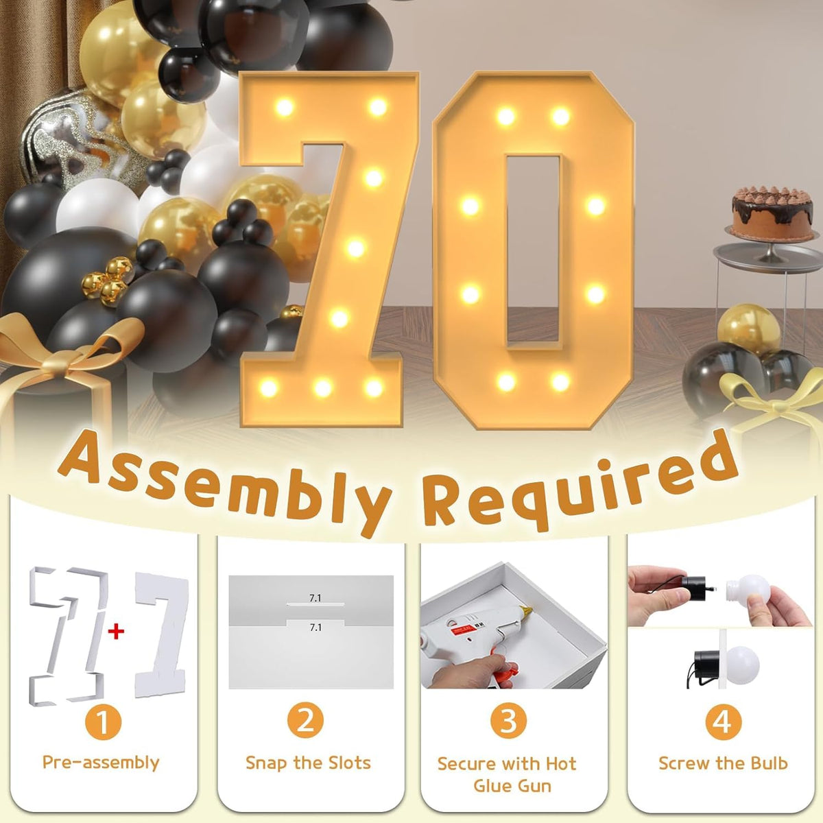 imprsv 3FT Marquee Light Up Numbers, Marquee Numbers 70th Birthday Decorations for Women Men, Large