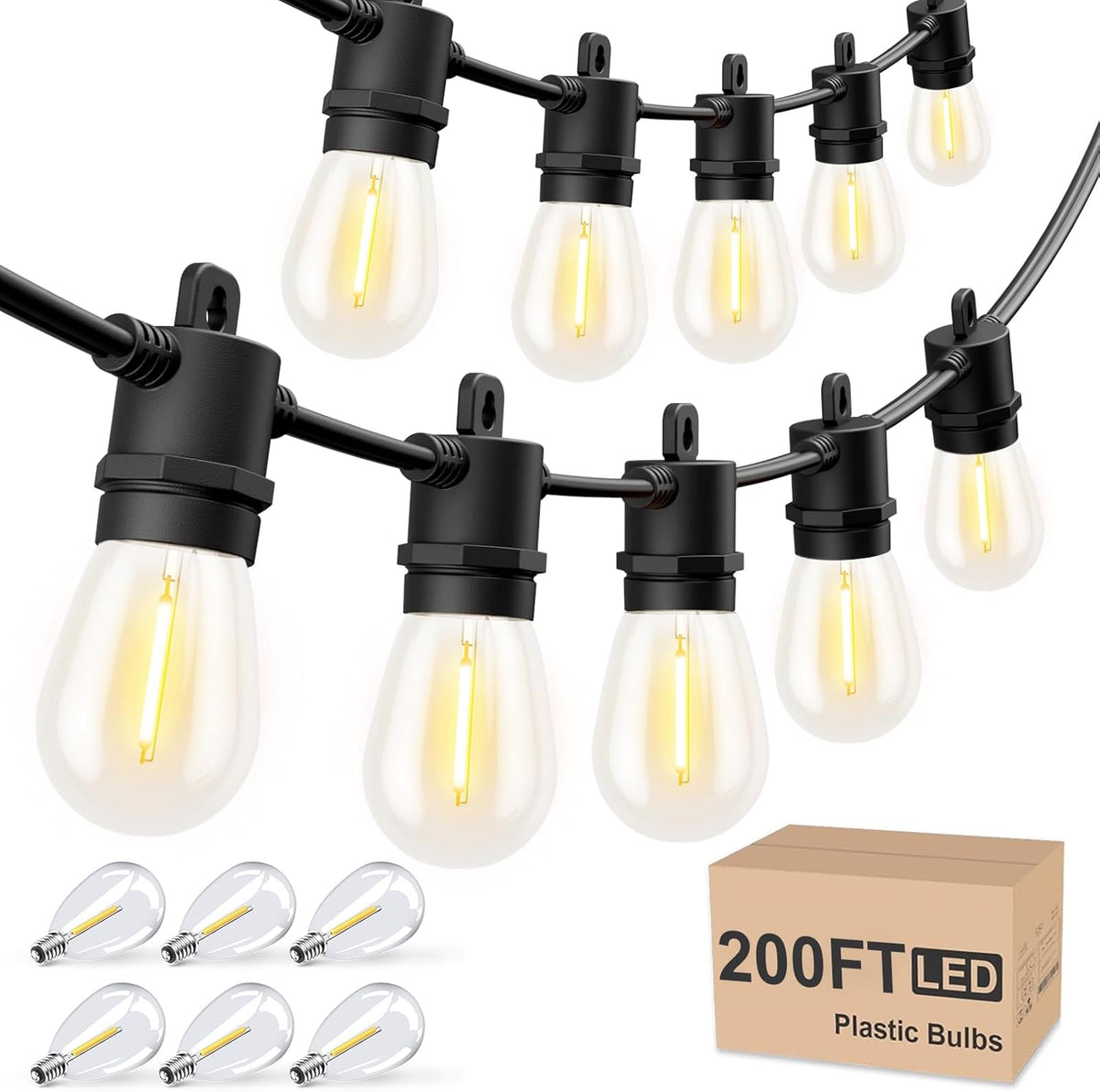 Svater Outdoor String Lights 200 FT, Patio Lights for Outside with Shatterproof LED Bulbs