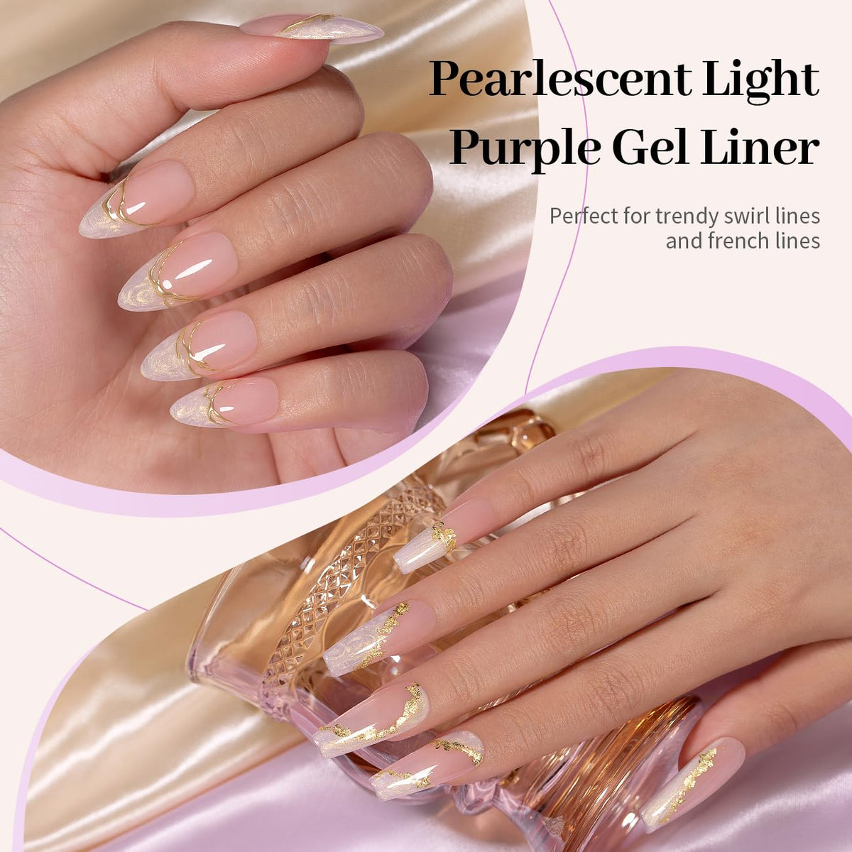 RARJSM Pearl Gold Gel Liner Nail Art Pearlescent Milky Light Purple White Golden Shell Glitter