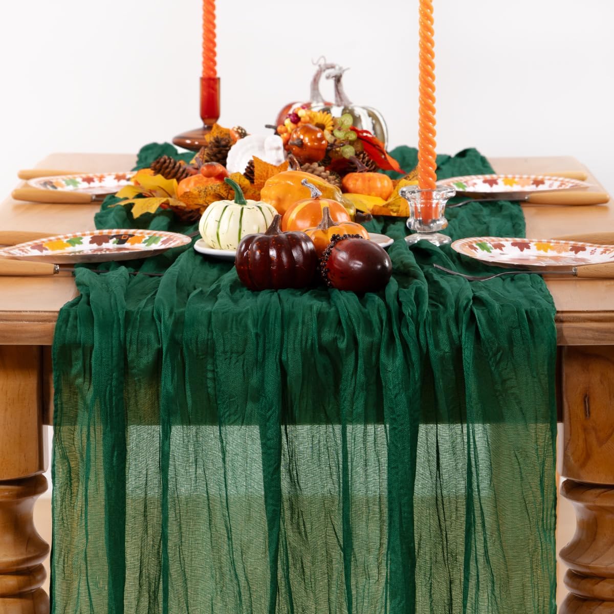 Emerald Green Cheesecloth Table Runner 10 Pack Fall Table Runners Boho Gauze 120 Inches Green