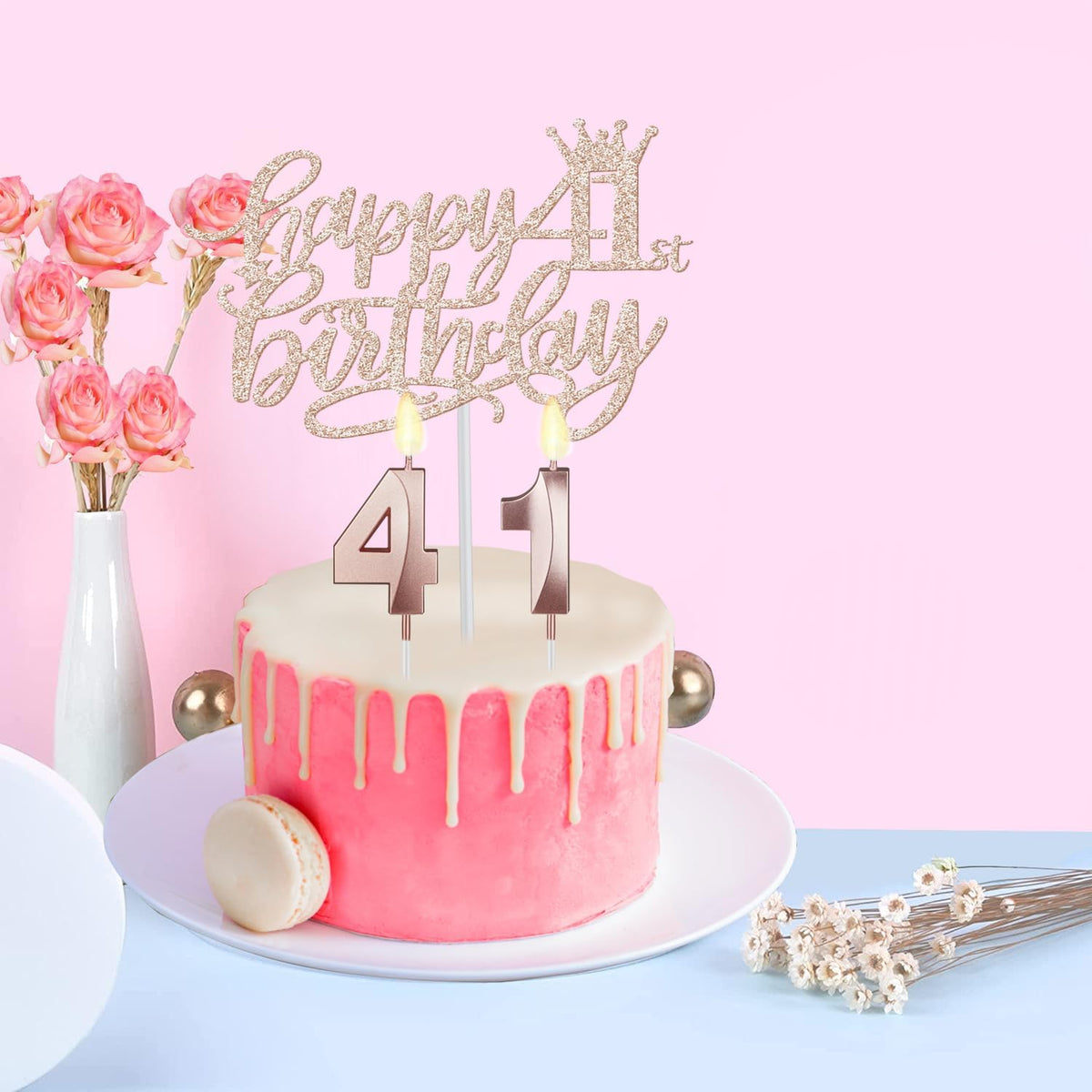 41 Birthday Decorations for Women Including Birthday Sash, Crown/Tiara, Numeral Candles and Cake