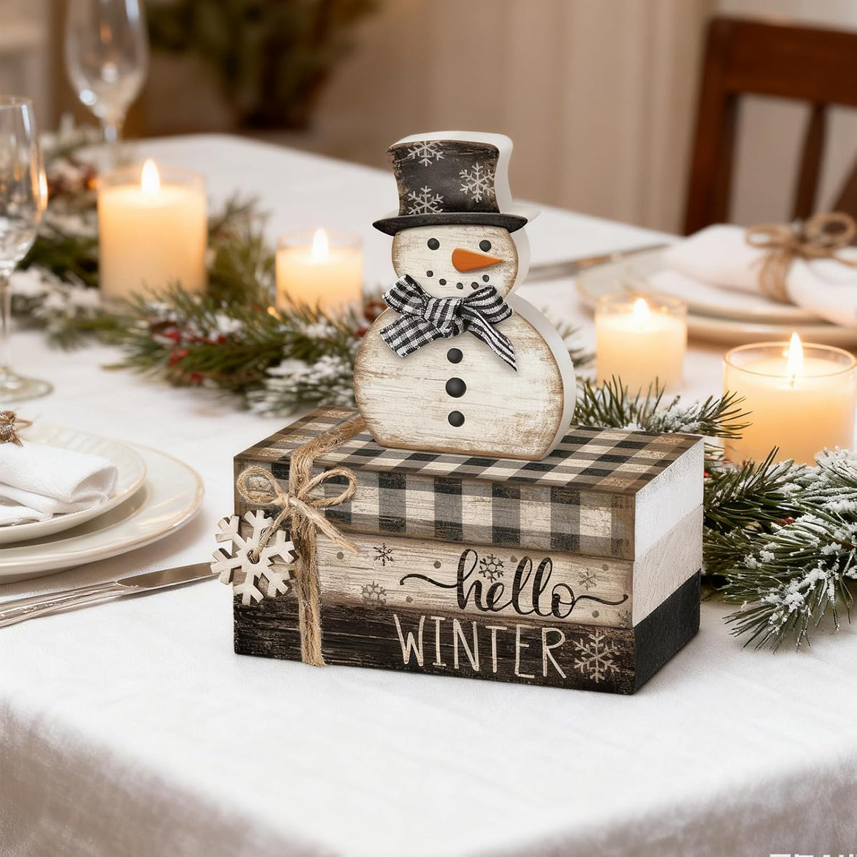 4 Pcs Snowman Christmas Decor Winter Table Decorations Christmas Tiered Tray Decor Winter