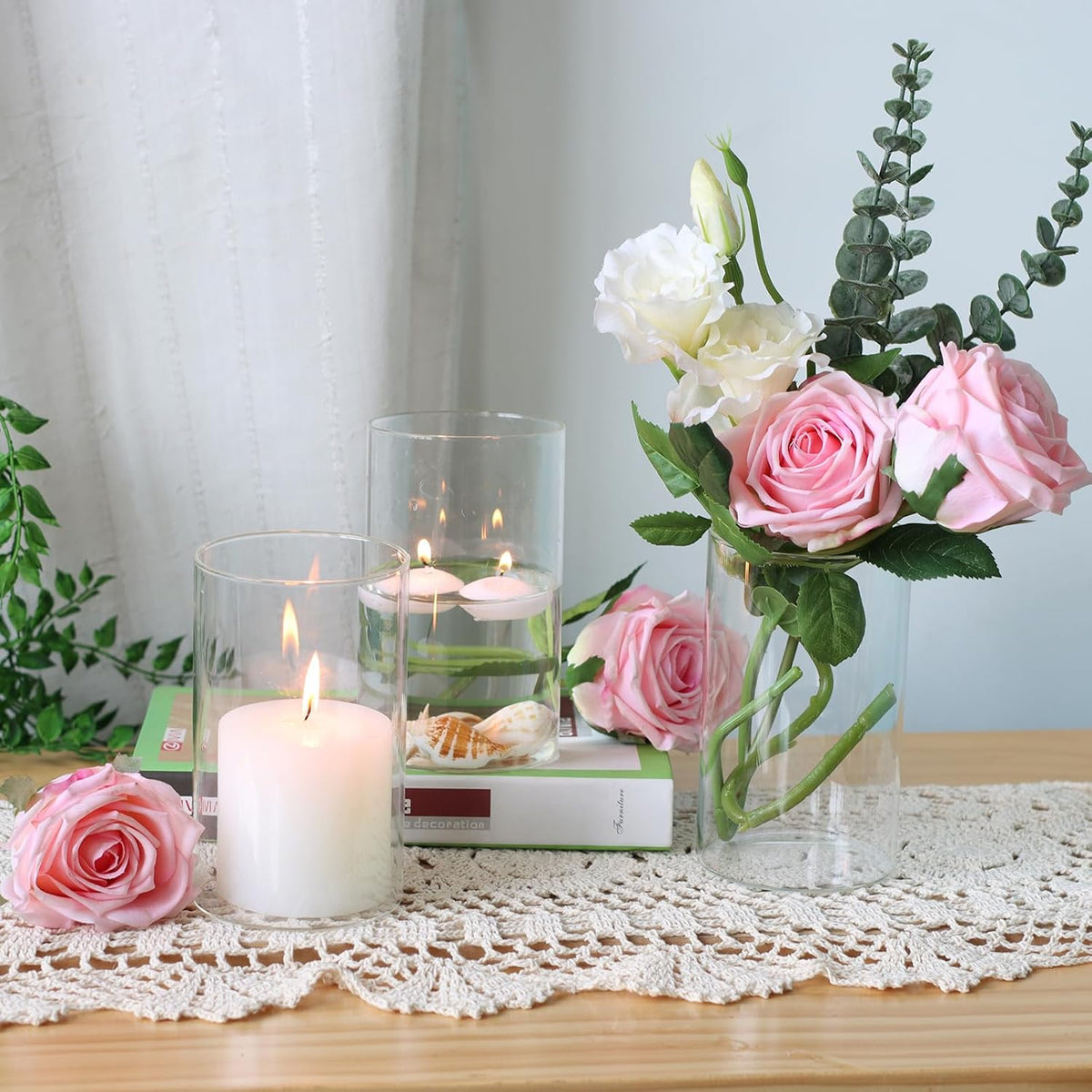 12Pcs Glass Cylinder vases for Centerpieces, 6 Inches Clear Bud Vases for Wedding
