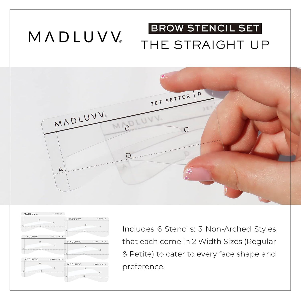 MADLUVV Eyebrow Shaper Stencils – 6 Reusable Stencils for Microblading, Brow Mapping & Shaping