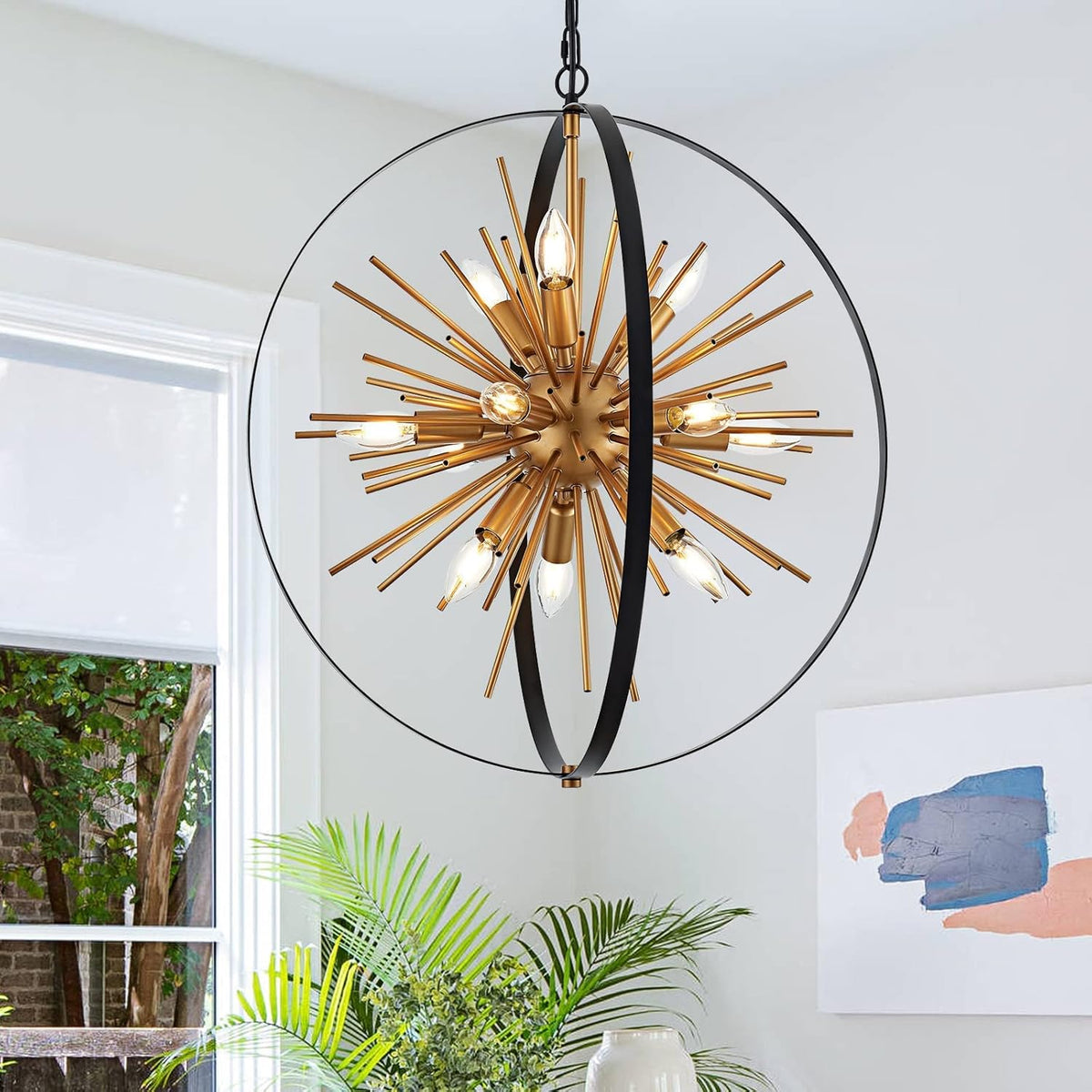 23.2'' Black Gold 12-Light Globe Sputnik Chandelier Modern Industrial Adjustable Hanging Ceiling