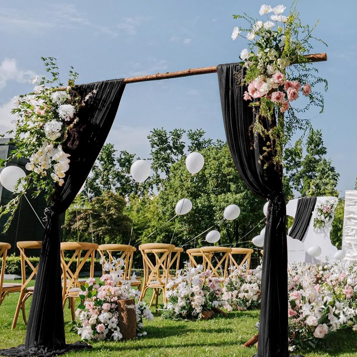 Black Wedding Arch Draping Fabric 2 Panels 29" x 20 FT Black Drapes for Backdrop Sheer Curtains
